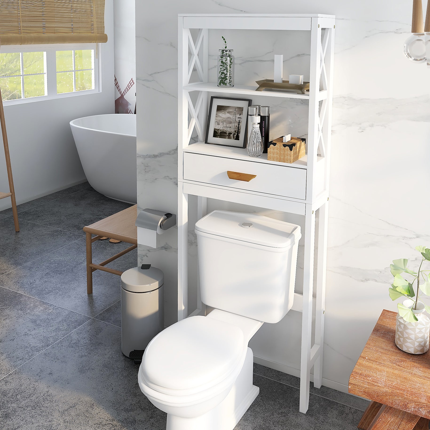 Gabinete de almacenamiento utilitario blanco independiente de MDF de 7.87 pulgadas de ancho x 64.96 pulgadas de alto ZAKLOOP WU1396P149668
