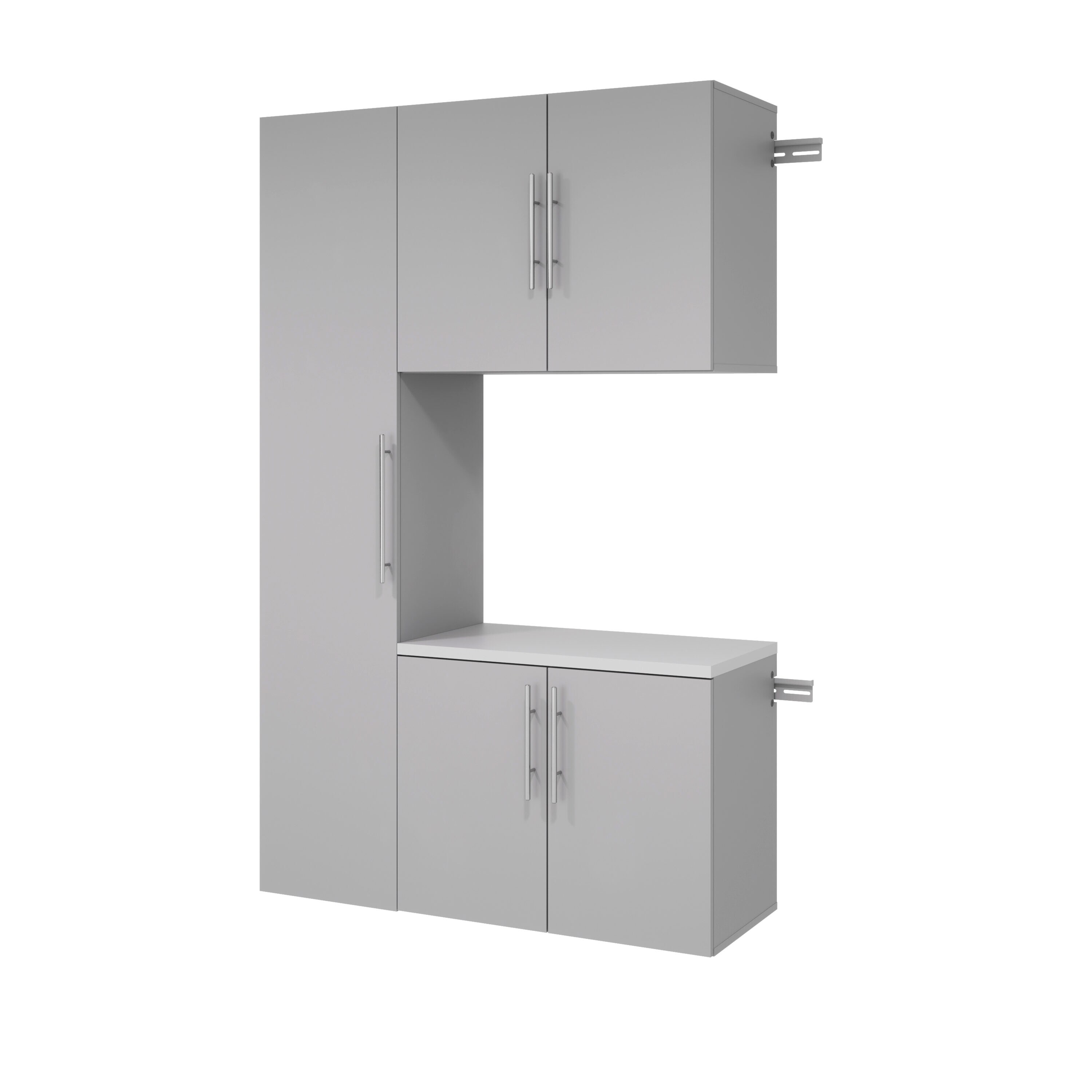 Sistema de almacenamiento para garaje en gris claro de madera compuesta de 3 gabinetes de 45 pulgadas de ancho, 72 pulgadas de alto y 16 pulgadas de profundidad Prepac GRGW-0716-3M