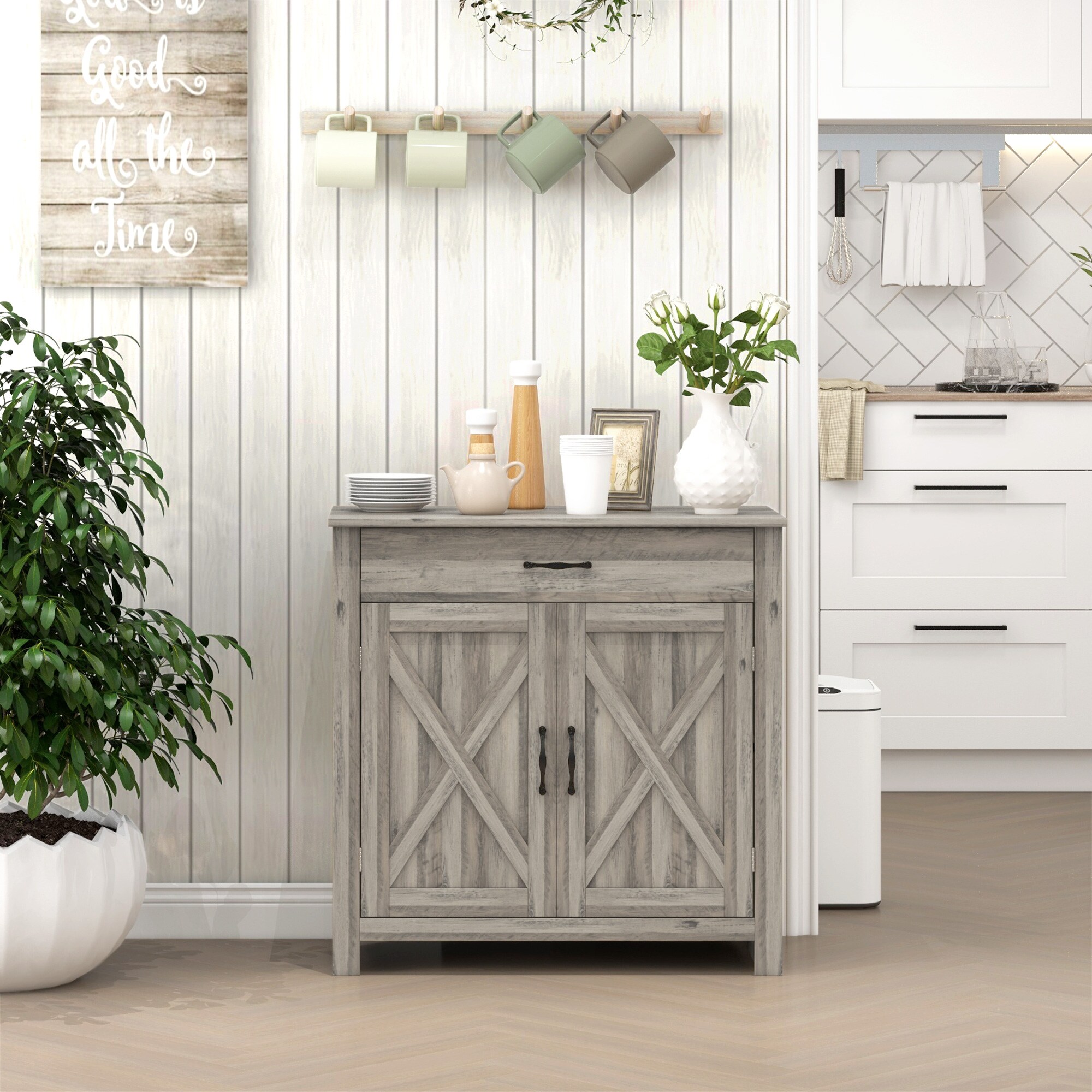 Gabinete de almacenamiento utilitario independiente Siavonce de 31.5 pulgadas de ancho x 31.5 pulgadas de alto en MDF lavado gris XH29124