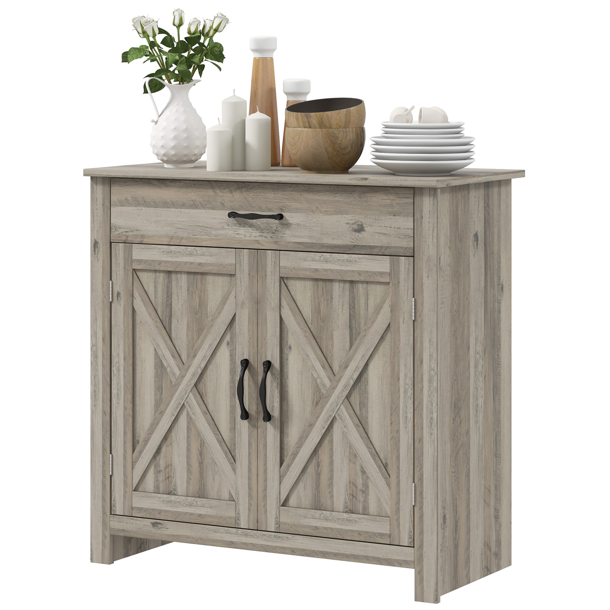 Gabinete de almacenamiento utilitario independiente Siavonce de 31.5 pulgadas de ancho x 31.5 pulgadas de alto en MDF lavado gris XH29124