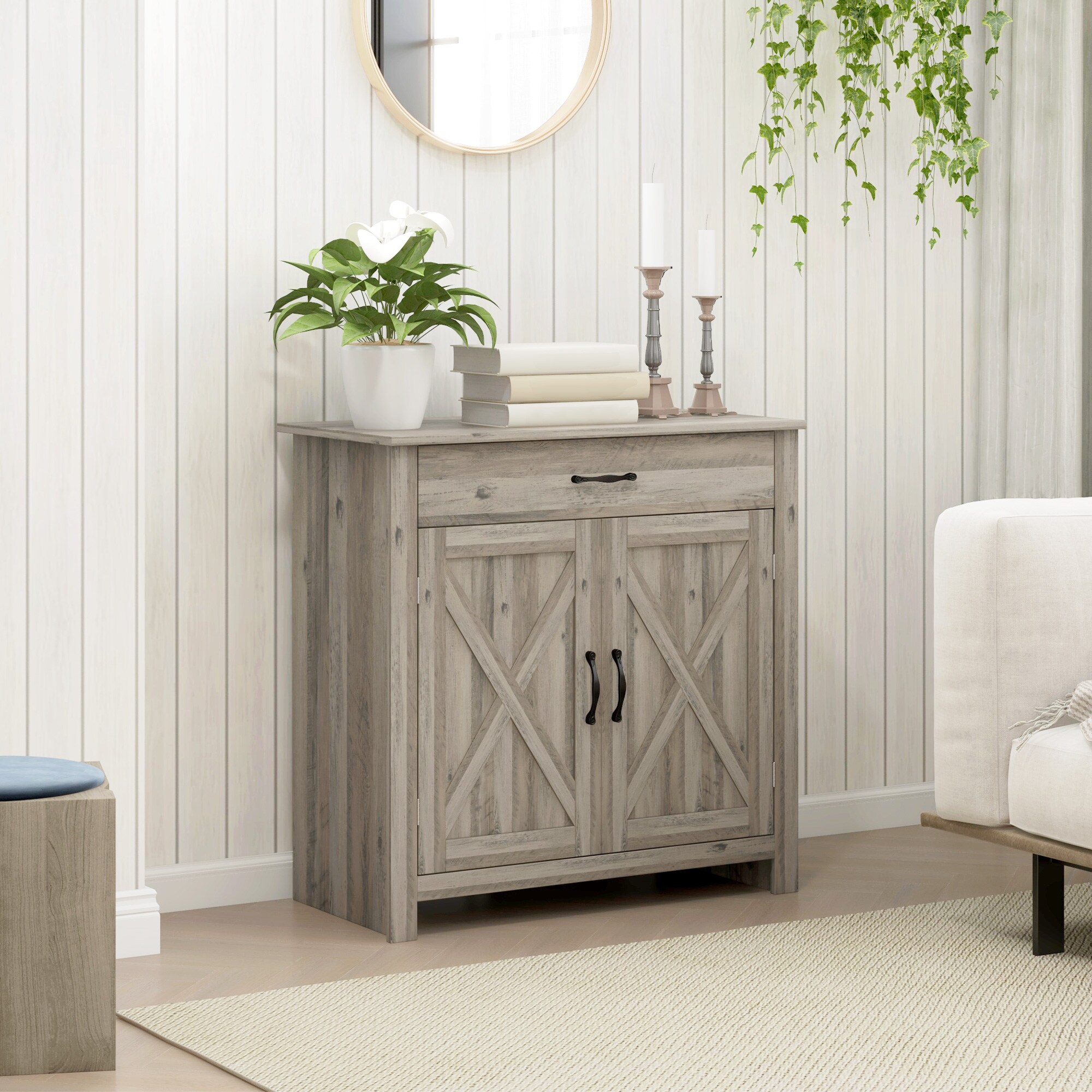 Gabinete de almacenamiento utilitario independiente Siavonce de 31.5 pulgadas de ancho x 31.5 pulgadas de alto en MDF lavado gris XH29124