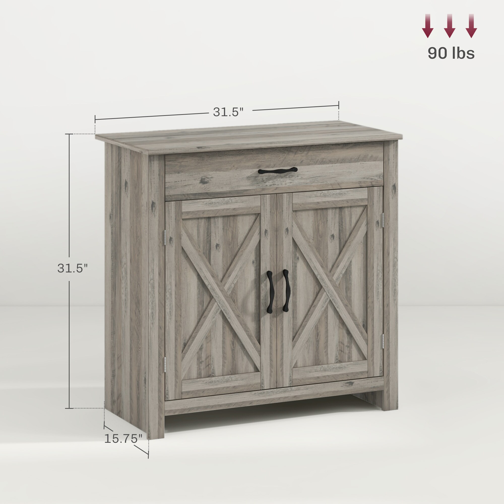 Gabinete de almacenamiento utilitario independiente Siavonce de 31.5 pulgadas de ancho x 31.5 pulgadas de alto en MDF lavado gris XH29124