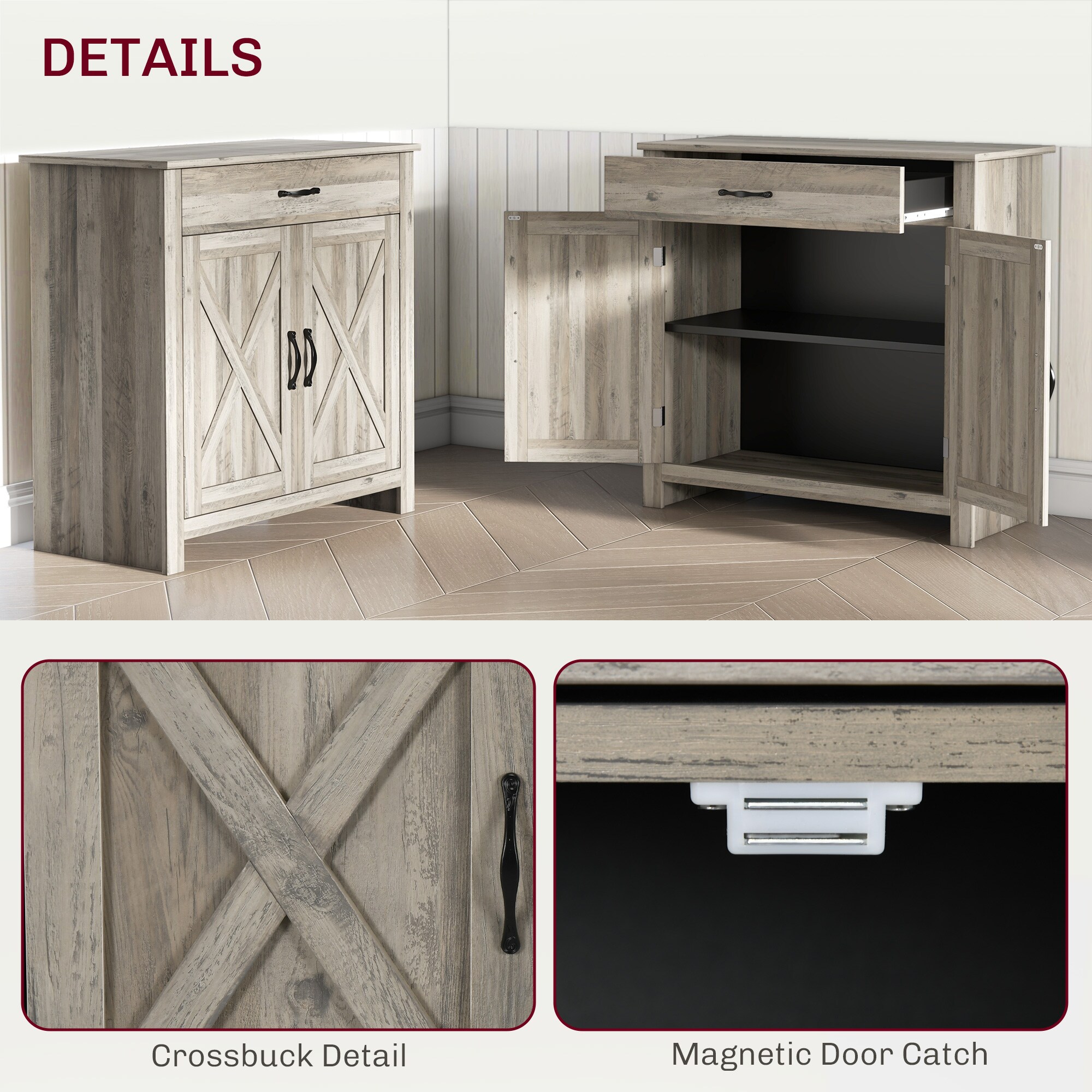 Gabinete de almacenamiento utilitario independiente Siavonce de 31.5 pulgadas de ancho x 31.5 pulgadas de alto en MDF lavado gris XH29124