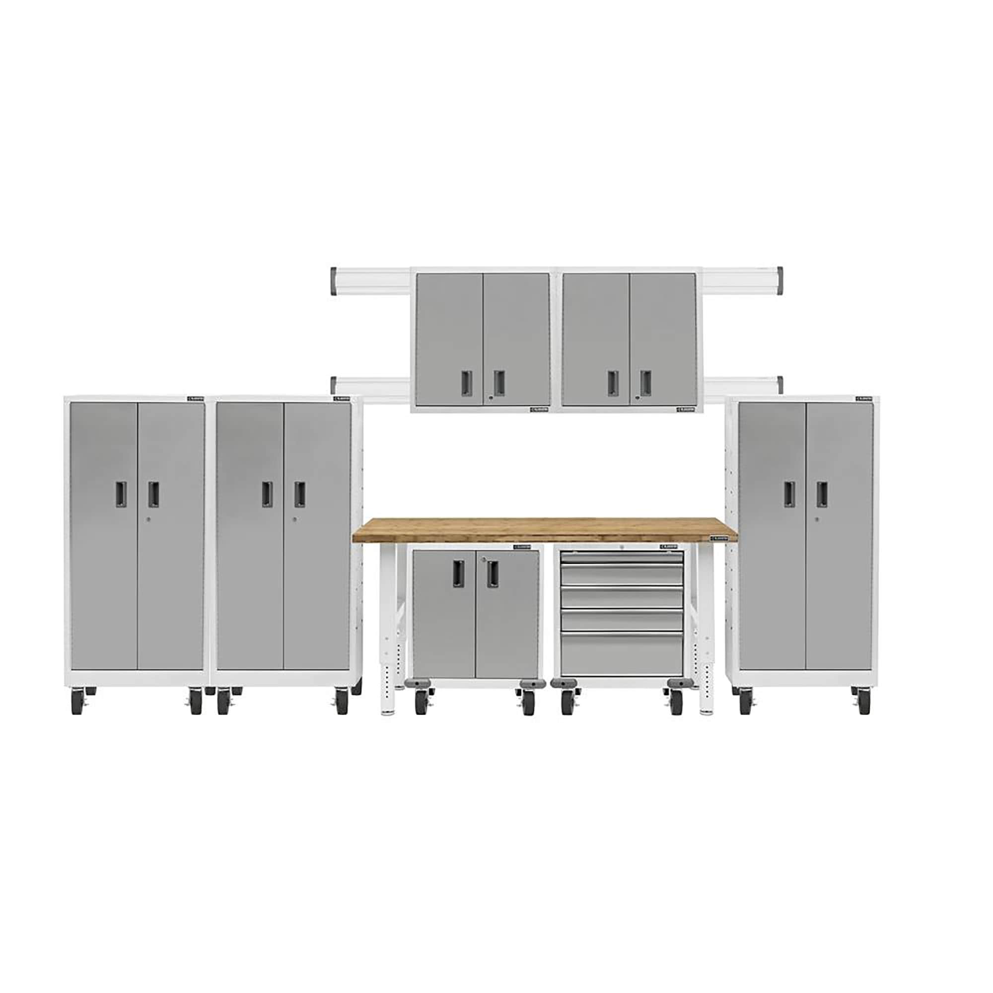 Gabinete de garaje de acero blanco Gladiator Premier Tall GearBox de 30 pulgadas de ancho x 65.25 pulgadas de alto x 18 pulgadas de profundidad, independiente o montado en la pared