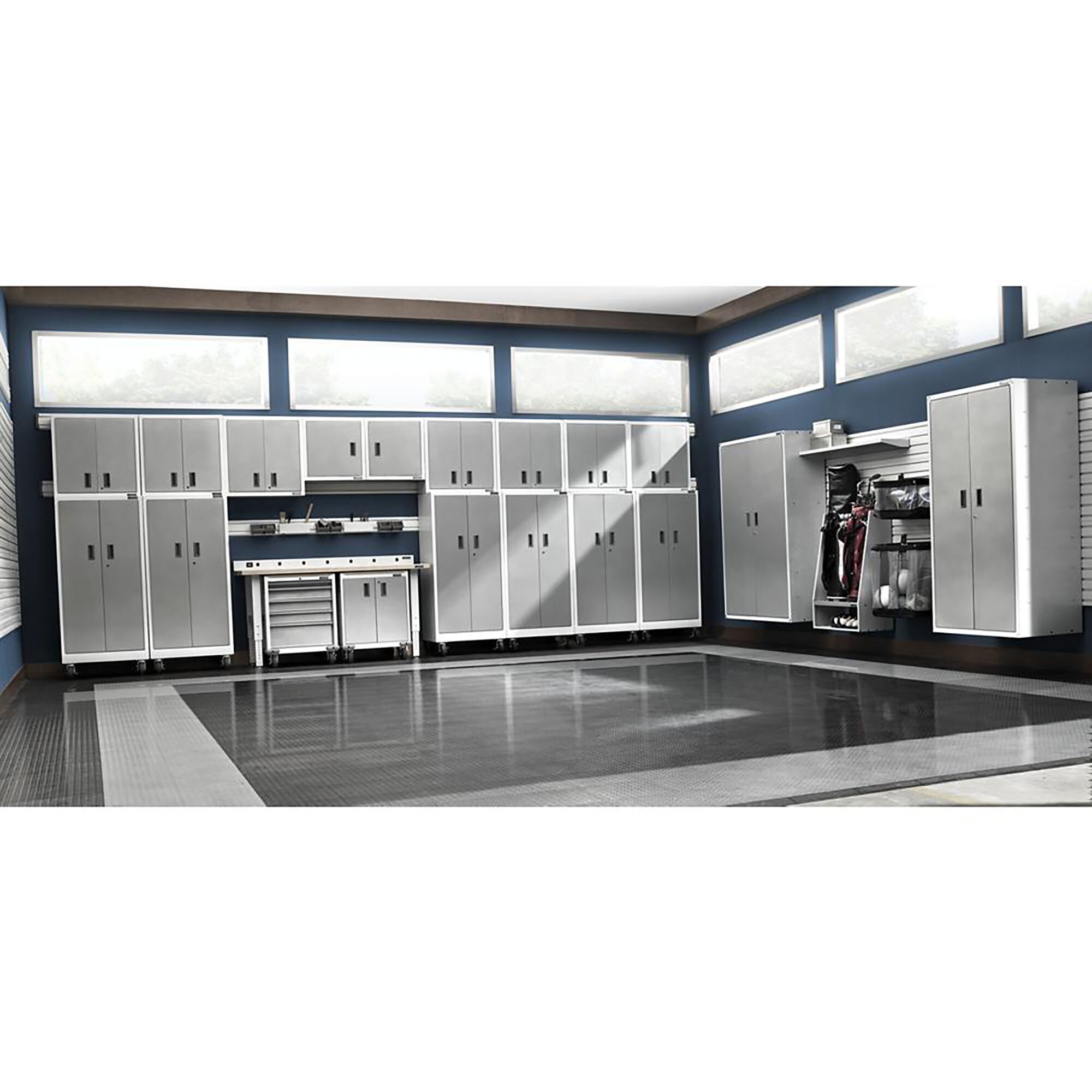 Gabinete de garaje de acero blanco Gladiator Premier Tall GearBox de 30 pulgadas de ancho x 65.25 pulgadas de alto x 18 pulgadas de profundidad, independiente o montado en la pared
