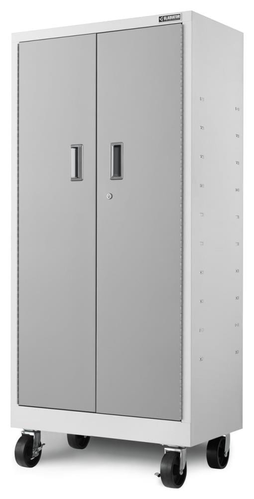Gabinete de garaje de acero blanco Gladiator Premier Tall GearBox de 30 pulgadas de ancho x 65.25 pulgadas de alto x 18 pulgadas de profundidad, independiente o montado en la pared