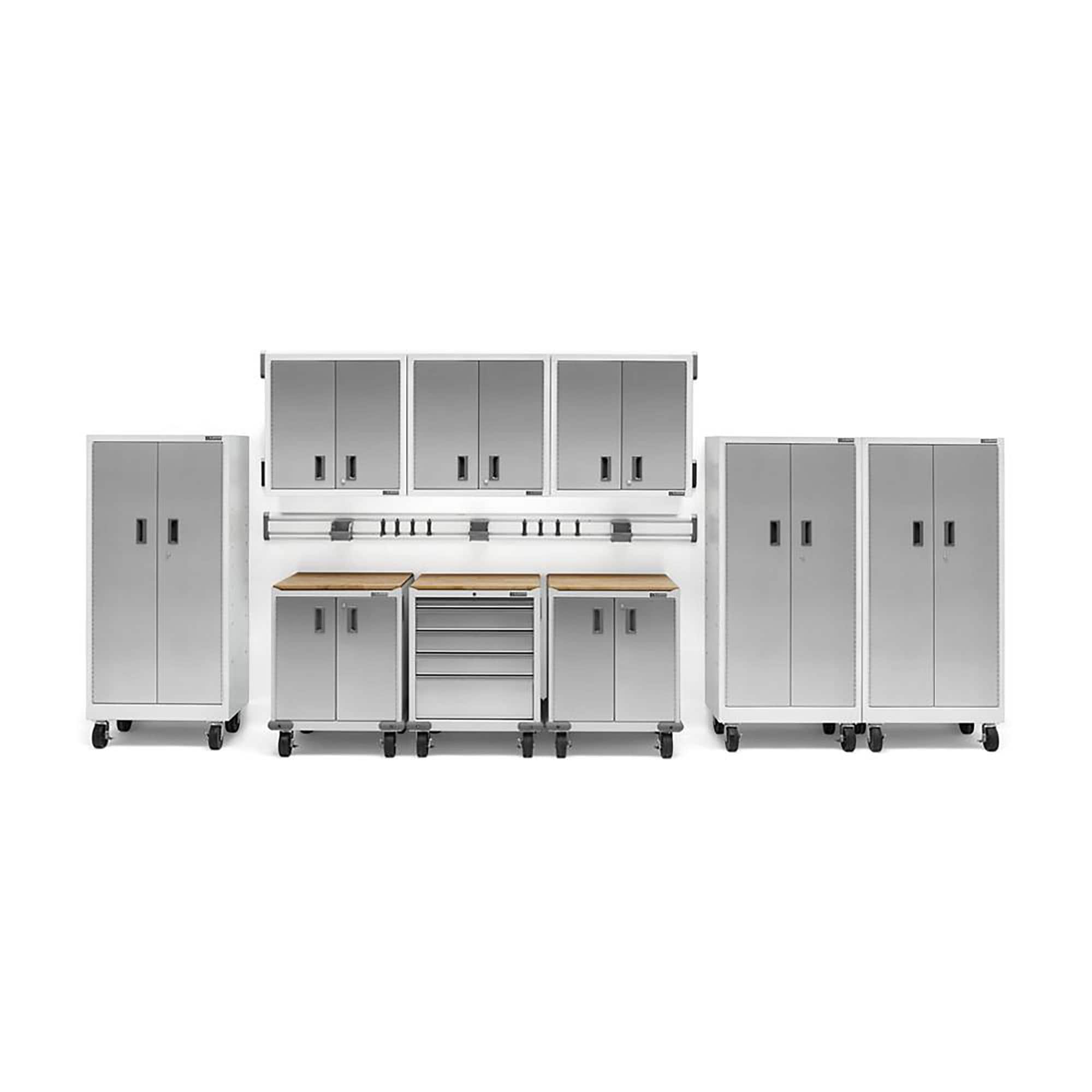 Gabinete de garaje de acero blanco Gladiator Premier Tall GearBox de 30 pulgadas de ancho x 65.25 pulgadas de alto x 18 pulgadas de profundidad, independiente o montado en la pared