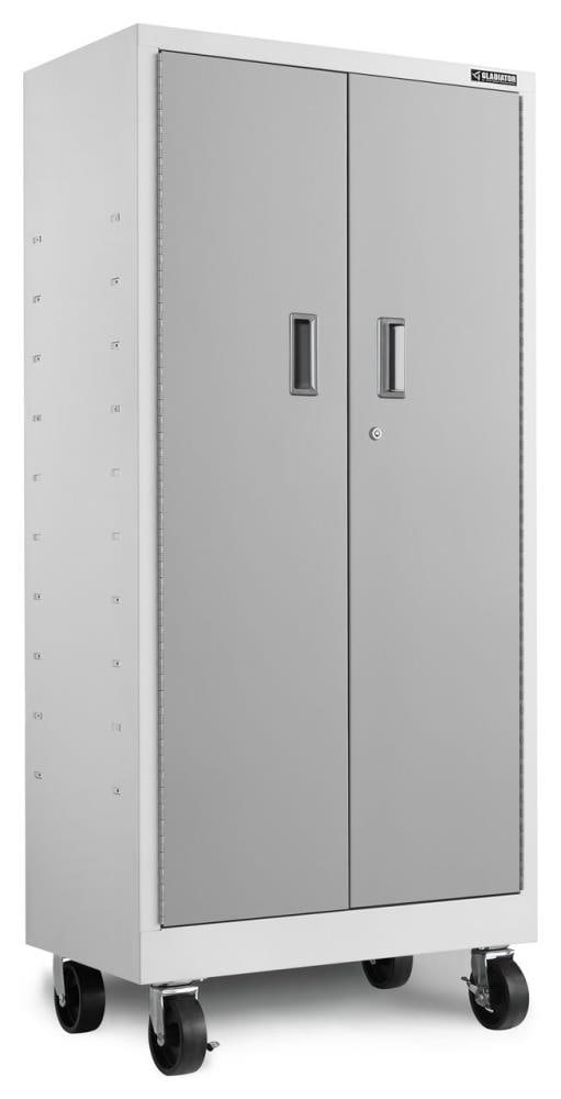 Gabinete de garaje de acero blanco Gladiator Premier Tall GearBox de 30 pulgadas de ancho x 65.25 pulgadas de alto x 18 pulgadas de profundidad, independiente o montado en la pared