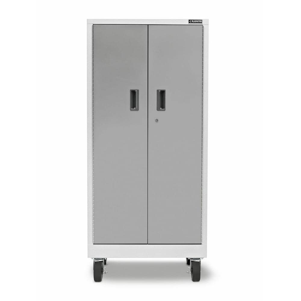 Gabinete de garaje de acero blanco Gladiator Premier Tall GearBox de 30 pulgadas de ancho x 65.25 pulgadas de alto x 18 pulgadas de profundidad, independiente o montado en la pared