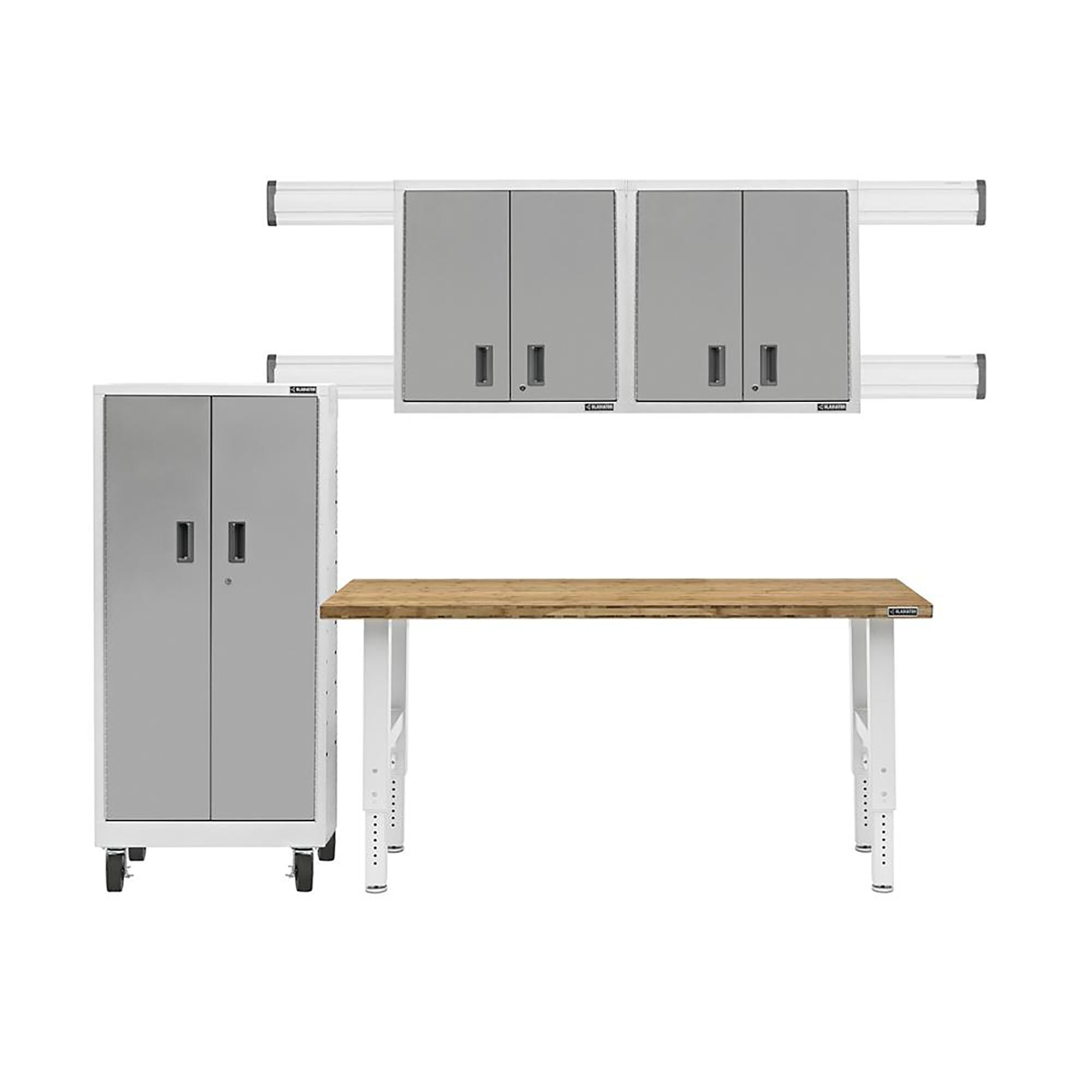 Gabinete de garaje de acero blanco Gladiator Premier Tall GearBox de 30 pulgadas de ancho x 65.25 pulgadas de alto x 18 pulgadas de profundidad, independiente o montado en la pared