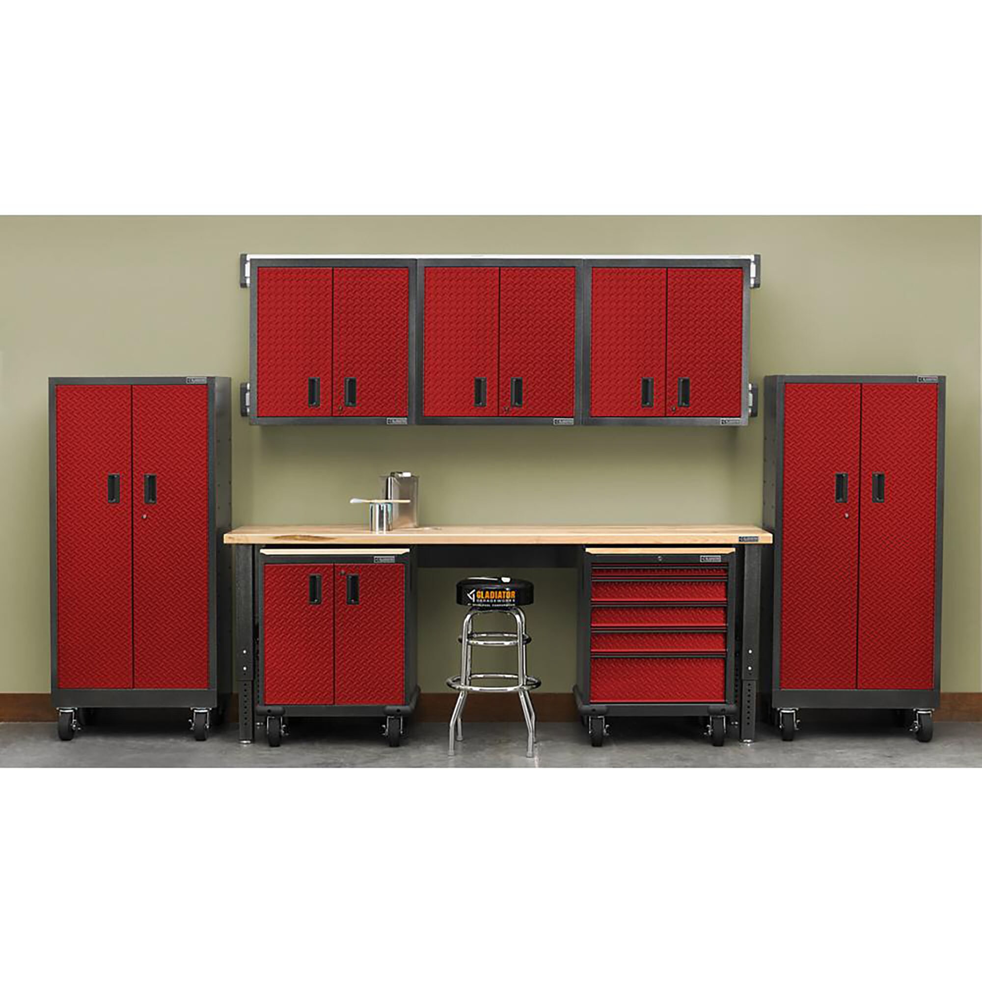 Gabinete de Garaje de Acero Independiente Gladiator Premier Wall GearBox de 30 pulgadas de ancho x 65.25 pulgadas de alto x 18 pulgadas de profundidad en color rojo GATL302DKR
