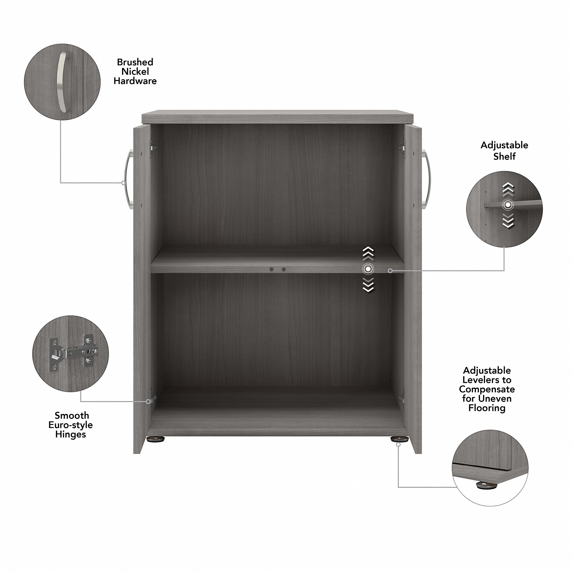 Gabinete de almacenamiento utilitario independiente de madera compuesta gris platino de 28.3464 pulgadas de ancho x 33.9763 pulgadas de alto de Bush Business Furniture