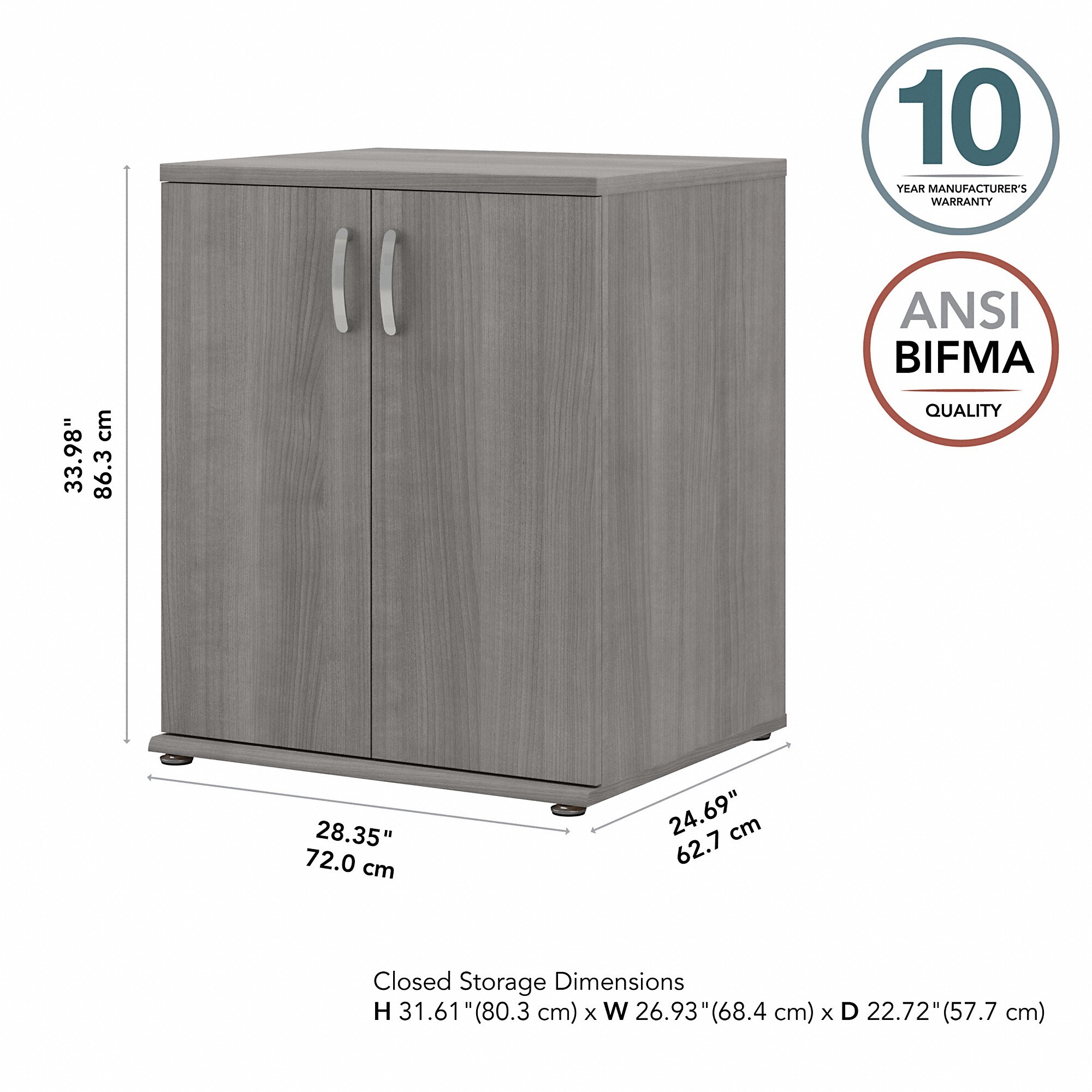 Gabinete de almacenamiento utilitario independiente de madera compuesta gris platino de 28.3464 pulgadas de ancho x 33.9763 pulgadas de alto de Bush Business Furniture
