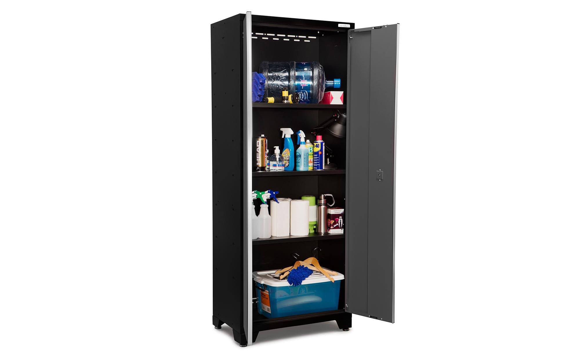 Sistema de almacenamiento para garaje en acero gris carbón con 7 gabinetes de 174.0 pulgadas de ancho x 77.25 pulgadas de alto x 18.0 pulgadas de profundidad de NewAge Products 50587