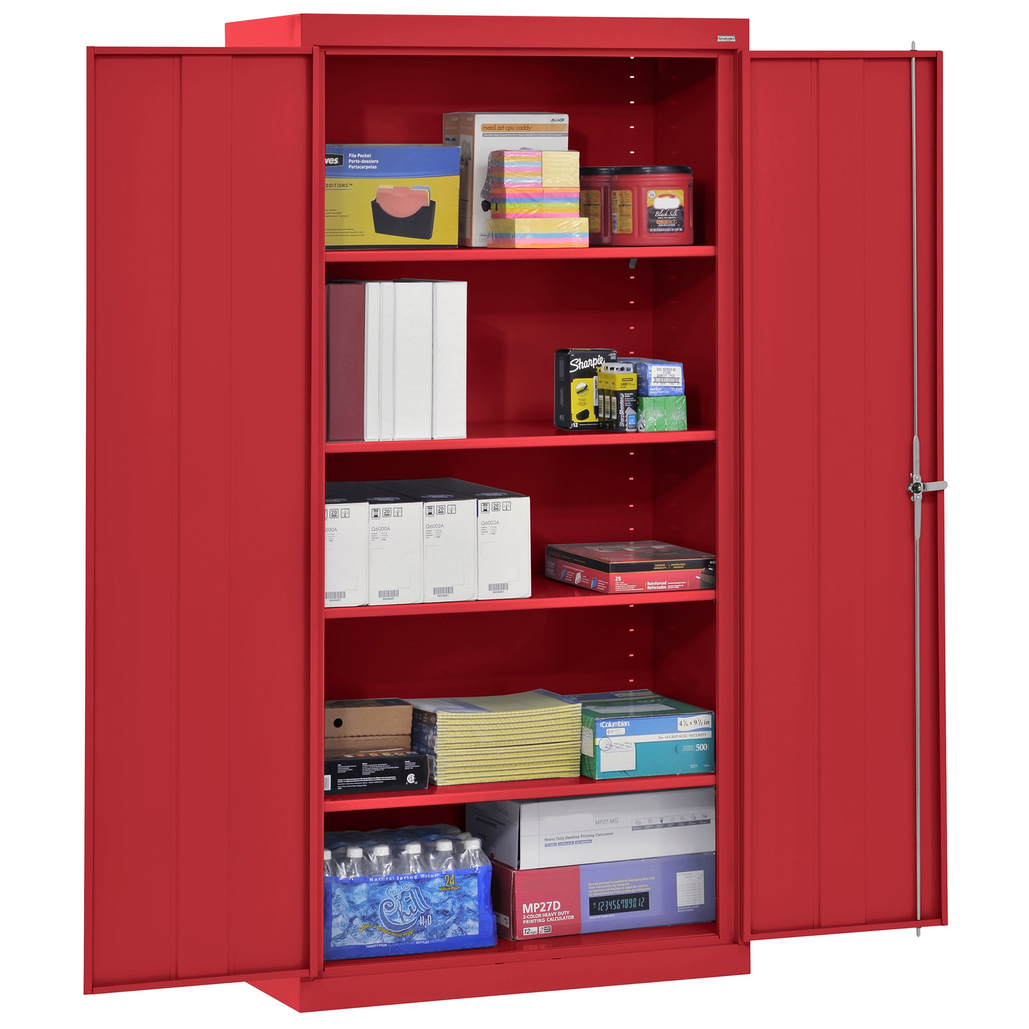 Gabinete de garaje de acero independiente en rojo de 36 pulgadas de ancho x 72 pulgadas de alto x 18 pulgadas de profundidad Sandusky CA41361872-01