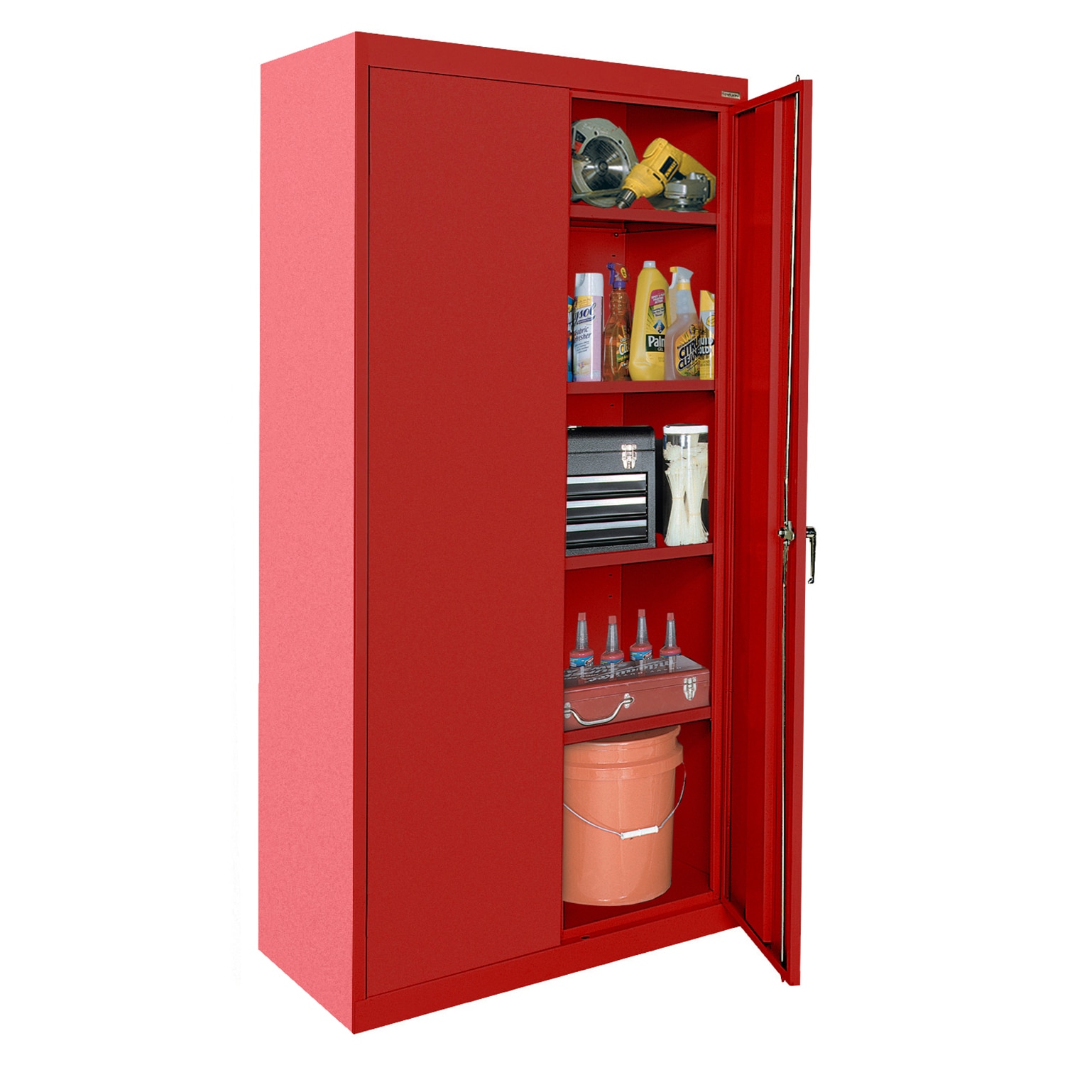 Gabinete de garaje de acero independiente en rojo de 36 pulgadas de ancho x 72 pulgadas de alto x 18 pulgadas de profundidad Sandusky CA41361872-01