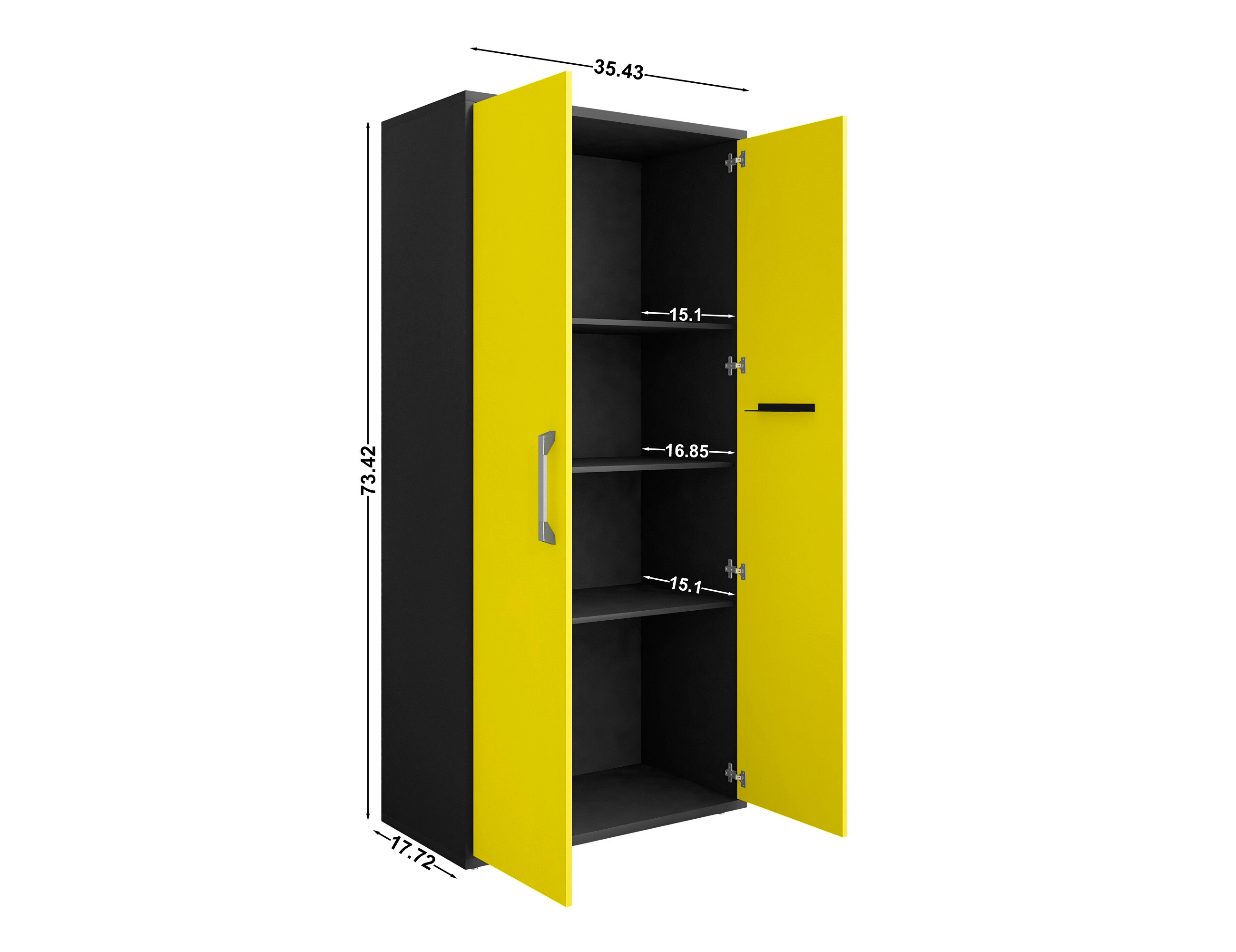 Gabinete de garaje independiente de madera compuesta en amarillo Eiffel de Manhattan Comfort de 35.43 pulgadas de ancho x 73.43 pulgadas de alto x 17.72 pulgadas de profundidad