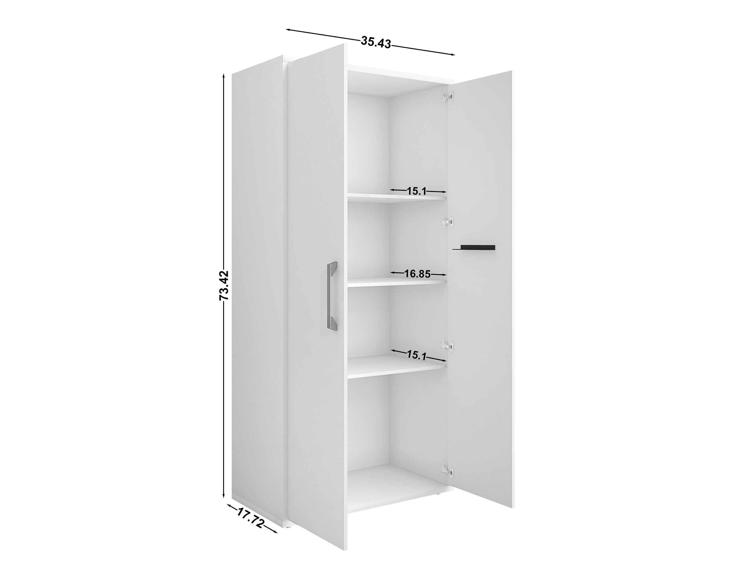 Gabinete de garaje independiente de madera compuesta en blanco de Manhattan Comfort Eiffel de 35.43 pulgadas de ancho x 73.43 pulgadas de alto x 17.72 pulgadas de profundidad