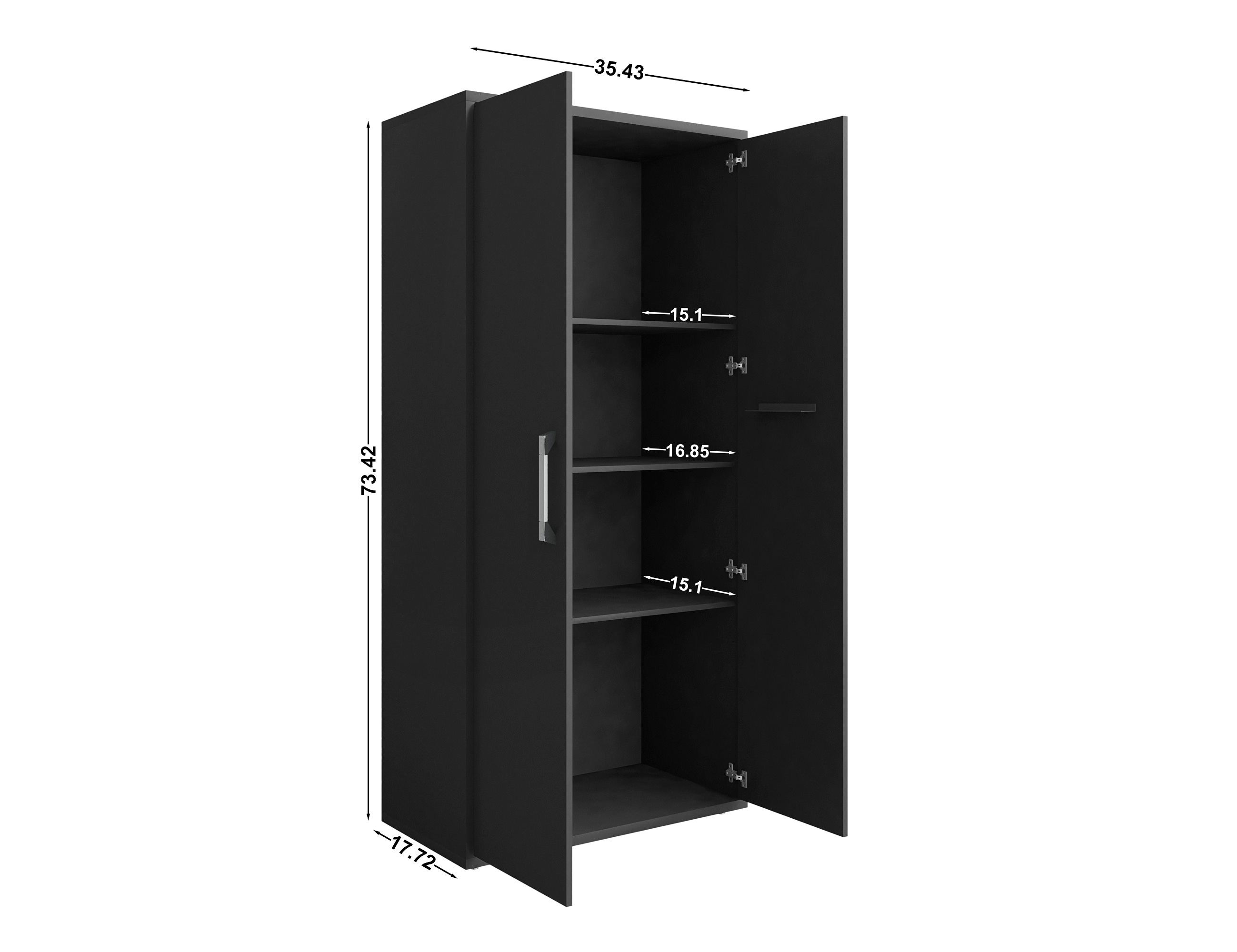 Gabinete de Garage de Madera Compuesta Autosoportante Manhattan Comfort Eiffel 35.43 pulgadas de ancho x 73.43 pulgadas de alto x 17.72 pulgadas de profundidad en color negro 250BMC8
