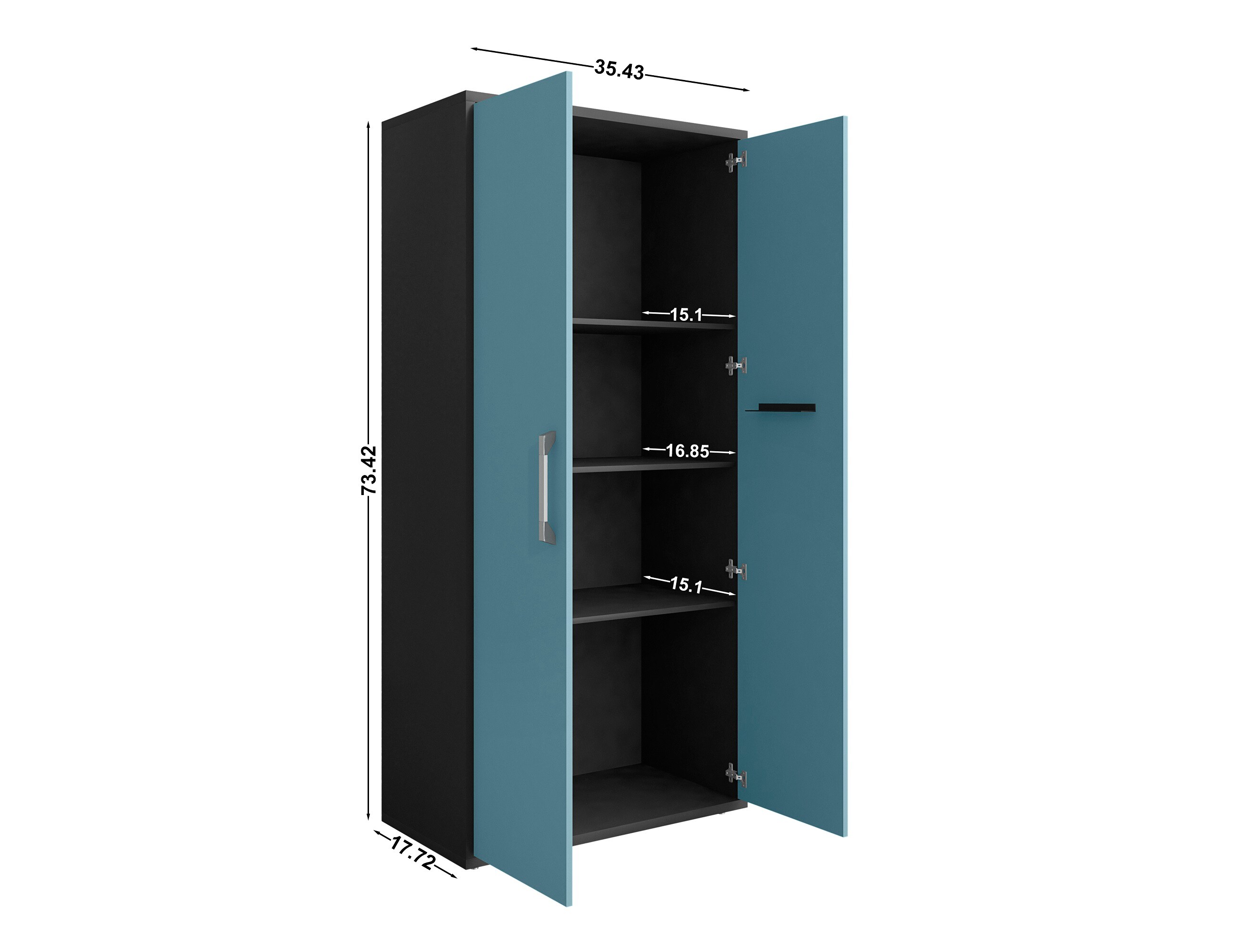 Gabinete de garaje independiente de madera compuesta Manhattan Comfort Eiffel de 35.43 pulgadas de ancho x 73.43 pulgadas de alto x 17.72 pulgadas de profundidad en azul 250BMC83