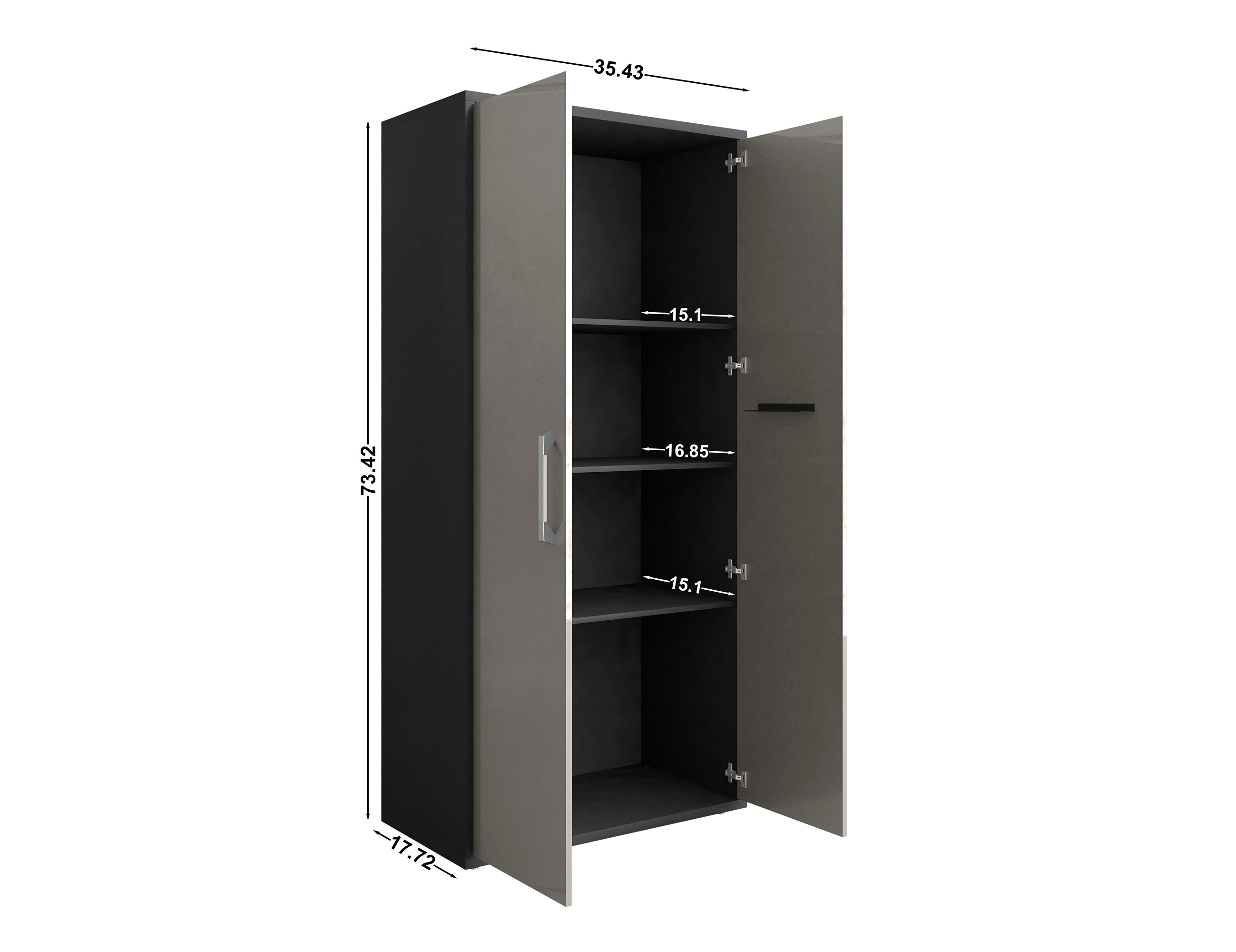 Gabinete para garaje de madera compuesta independiente Manhattan Comfort Eiffel 35.43 pulgadas de ancho x 73.43 pulgadas de alto x 17.72 pulgadas de profundidad en gris 250BMC85
