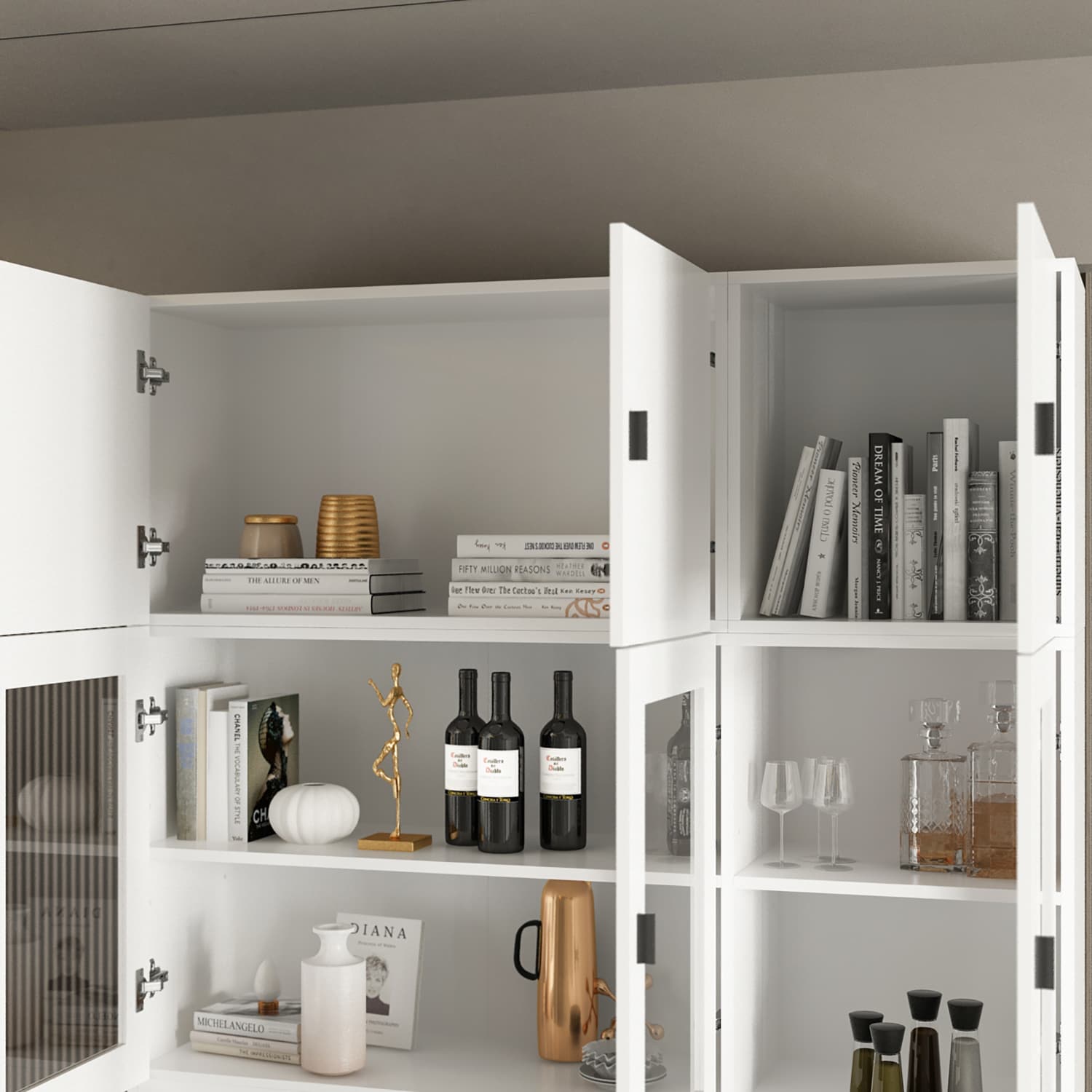 Gabinete de almacenamiento de utilidad independiente de MDF blanco FUFU&GAGA de 47.2 pulgadas de ancho x 87.8 pulgadas de alto KF210162+163