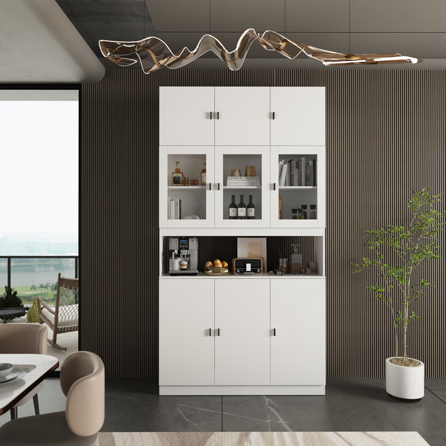Gabinete de almacenamiento de utilidad independiente de MDF blanco FUFU&GAGA de 47.2 pulgadas de ancho x 87.8 pulgadas de alto KF210162+163