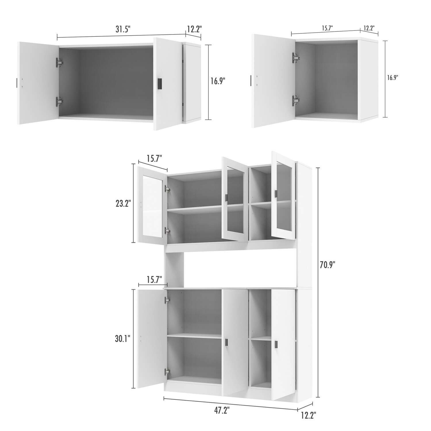 Gabinete de almacenamiento de utilidad independiente de MDF blanco FUFU&GAGA de 47.2 pulgadas de ancho x 87.8 pulgadas de alto KF210162+163