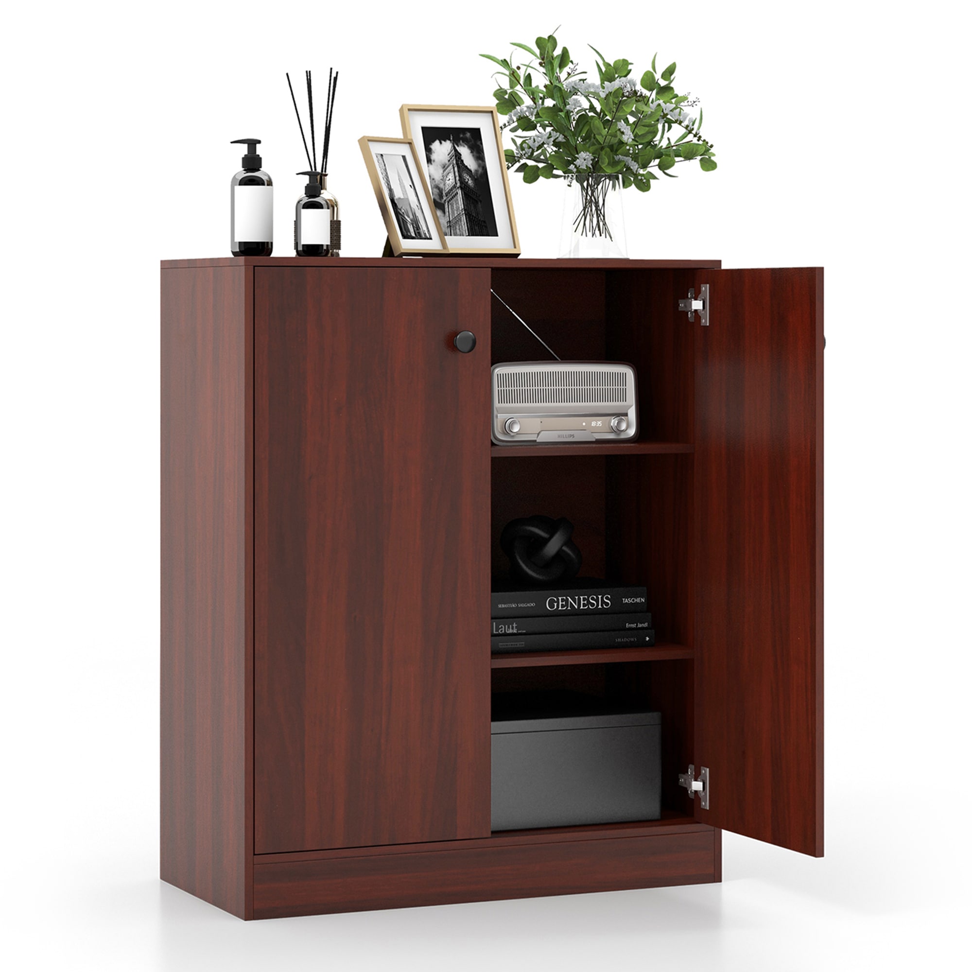 Gabinete de almacenamiento utilitario independiente de madera marrón de 13.5 pulgadas de ancho x 33.5 pulgadas de alto Costway HCST01456