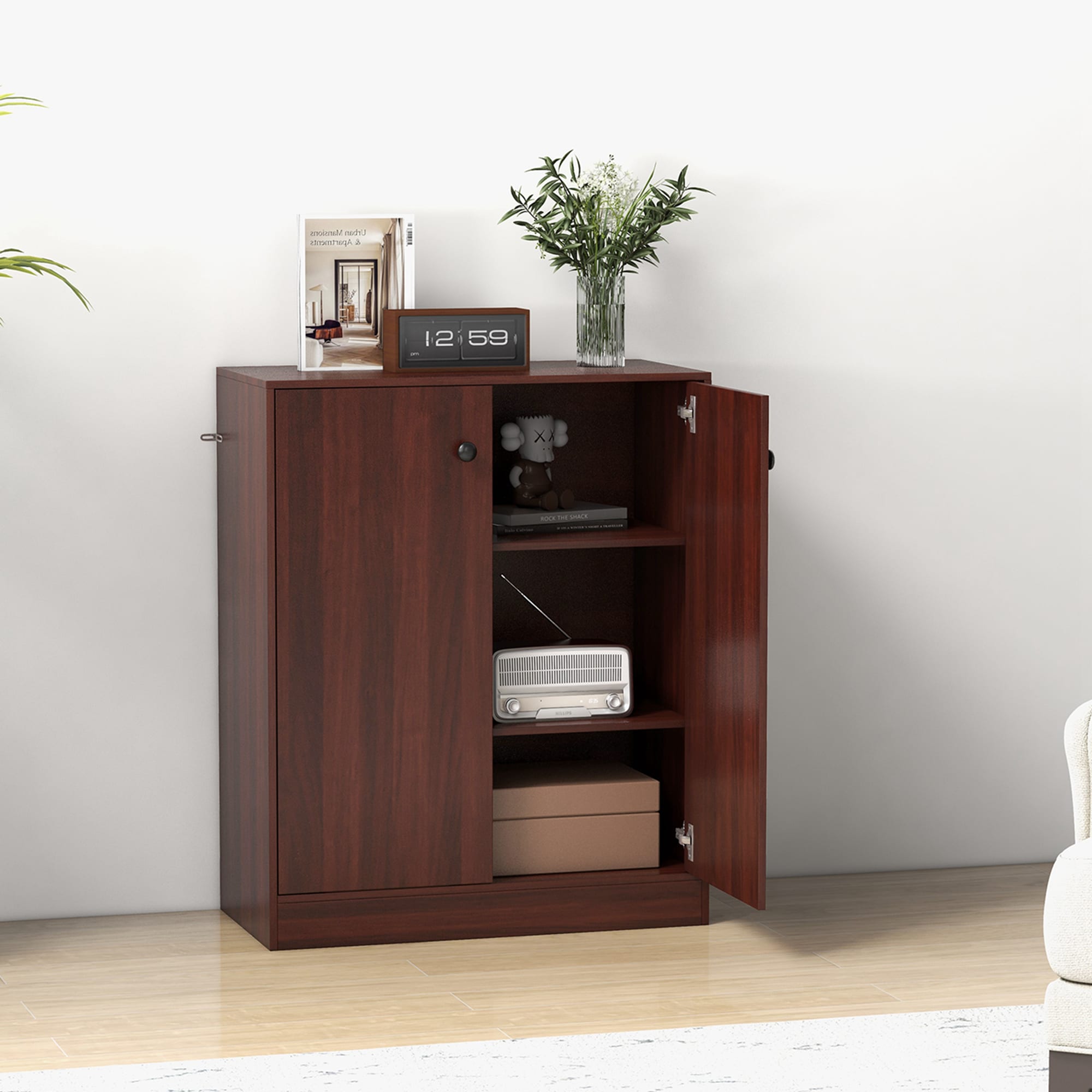 Gabinete de almacenamiento utilitario independiente de madera marrón de 13.5 pulgadas de ancho x 33.5 pulgadas de alto Costway HCST01456