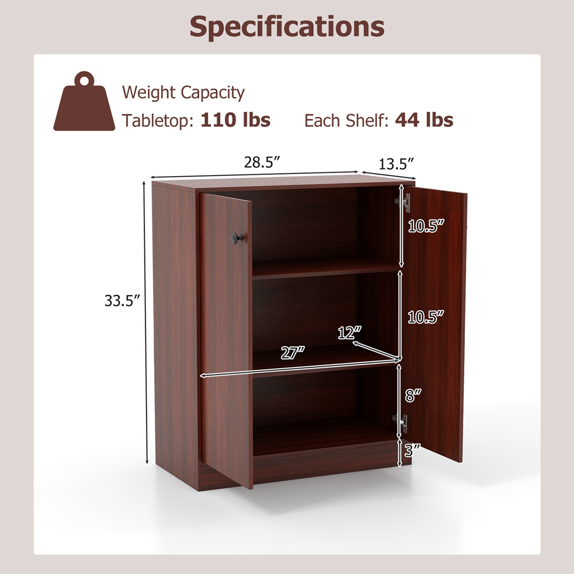 Gabinete de almacenamiento utilitario independiente de madera marrón de 13.5 pulgadas de ancho x 33.5 pulgadas de alto Costway HCST01456