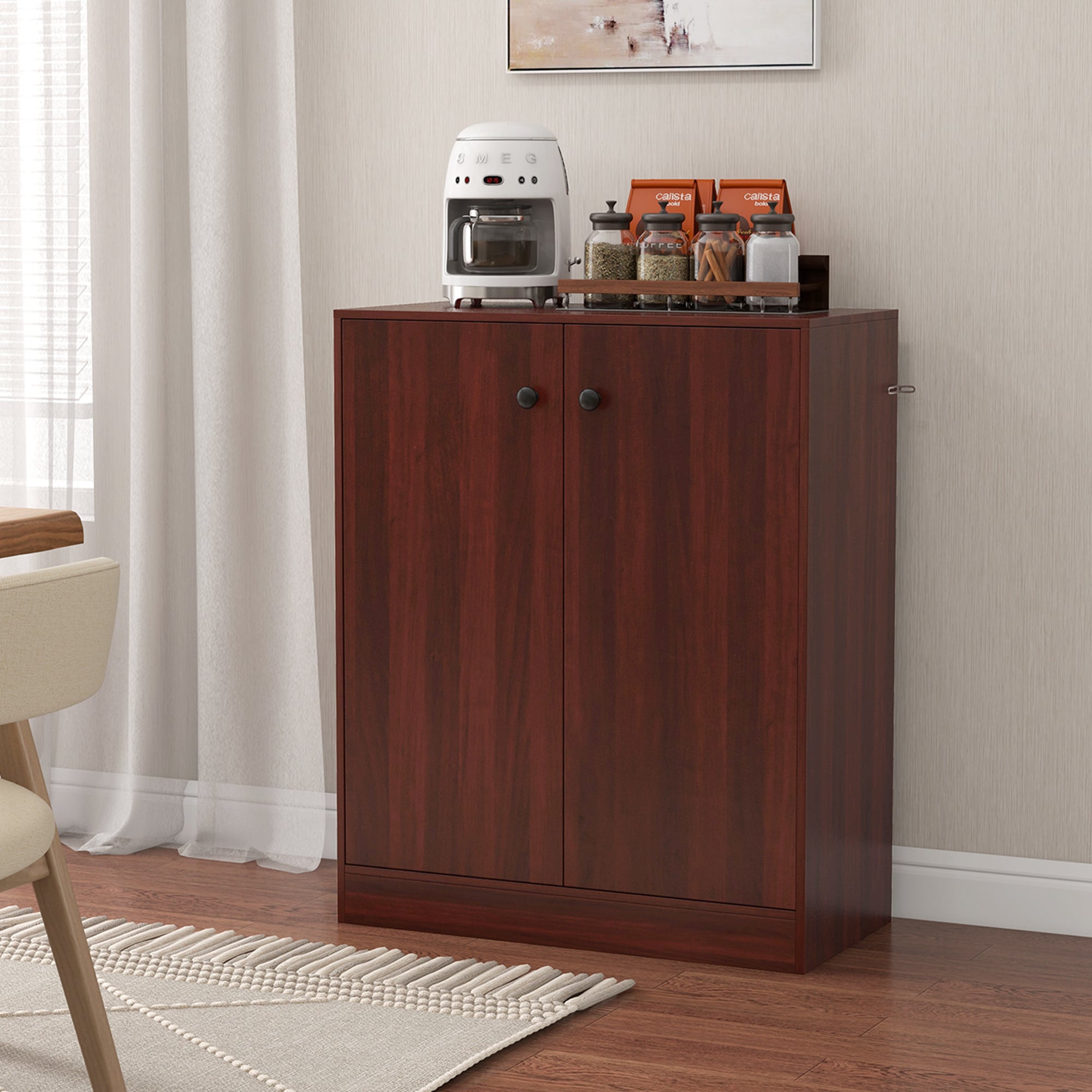Gabinete de almacenamiento utilitario independiente de madera marrón de 13.5 pulgadas de ancho x 33.5 pulgadas de alto Costway HCST01456