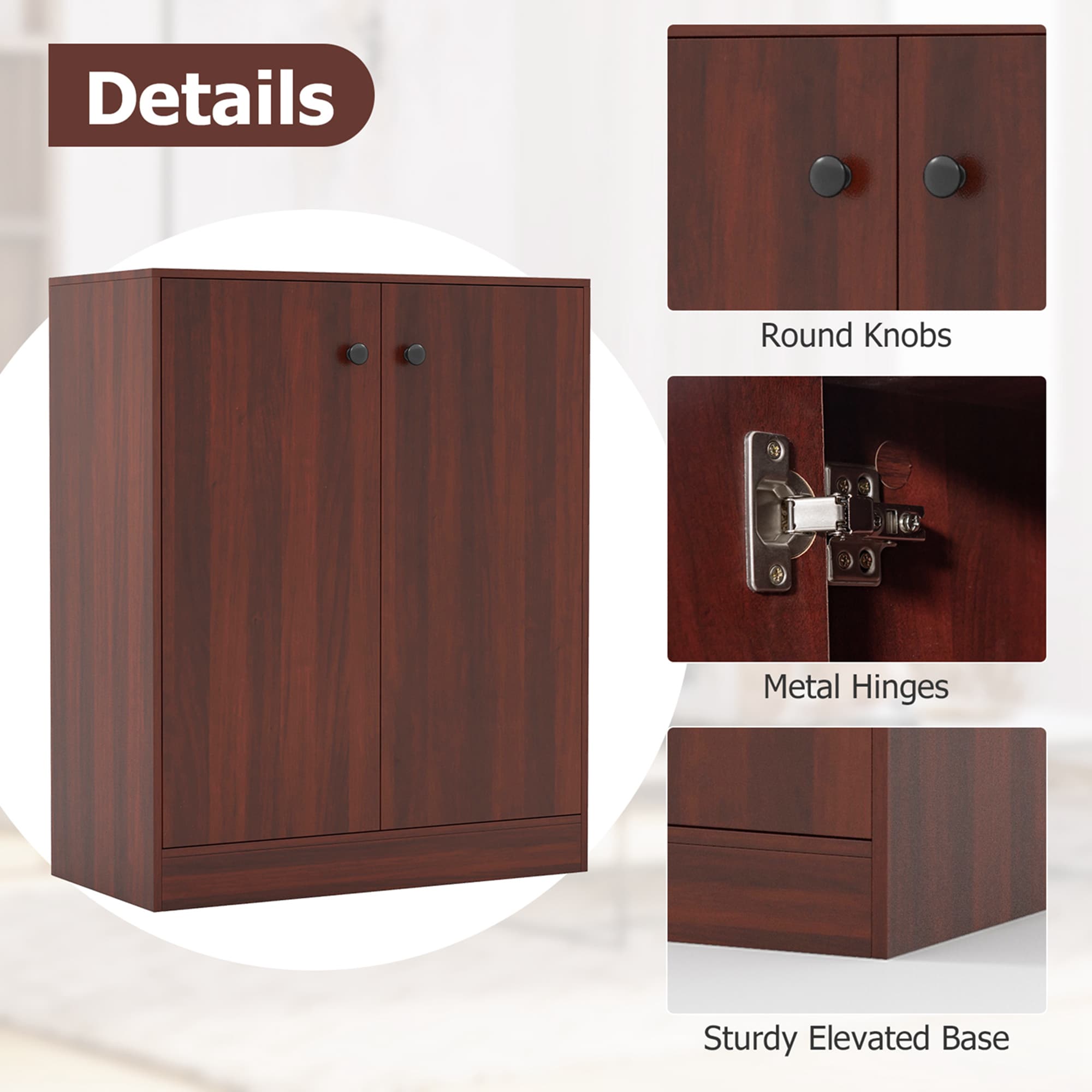 Gabinete de almacenamiento utilitario independiente de madera marrón de 13.5 pulgadas de ancho x 33.5 pulgadas de alto Costway HCST01456