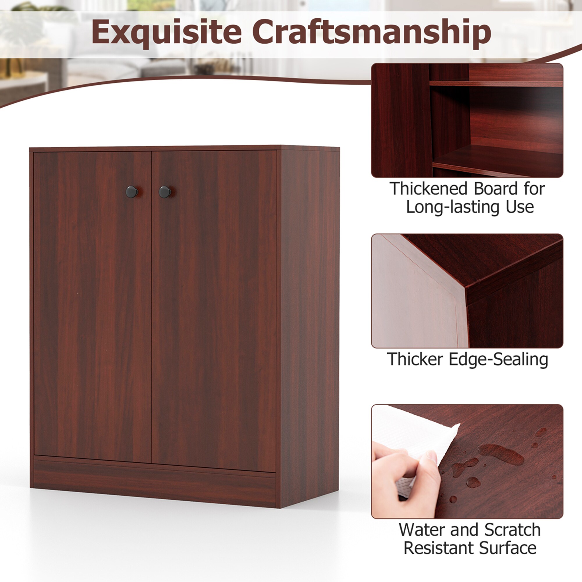 Gabinete de almacenamiento utilitario independiente de madera marrón de 13.5 pulgadas de ancho x 33.5 pulgadas de alto Costway HCST01456