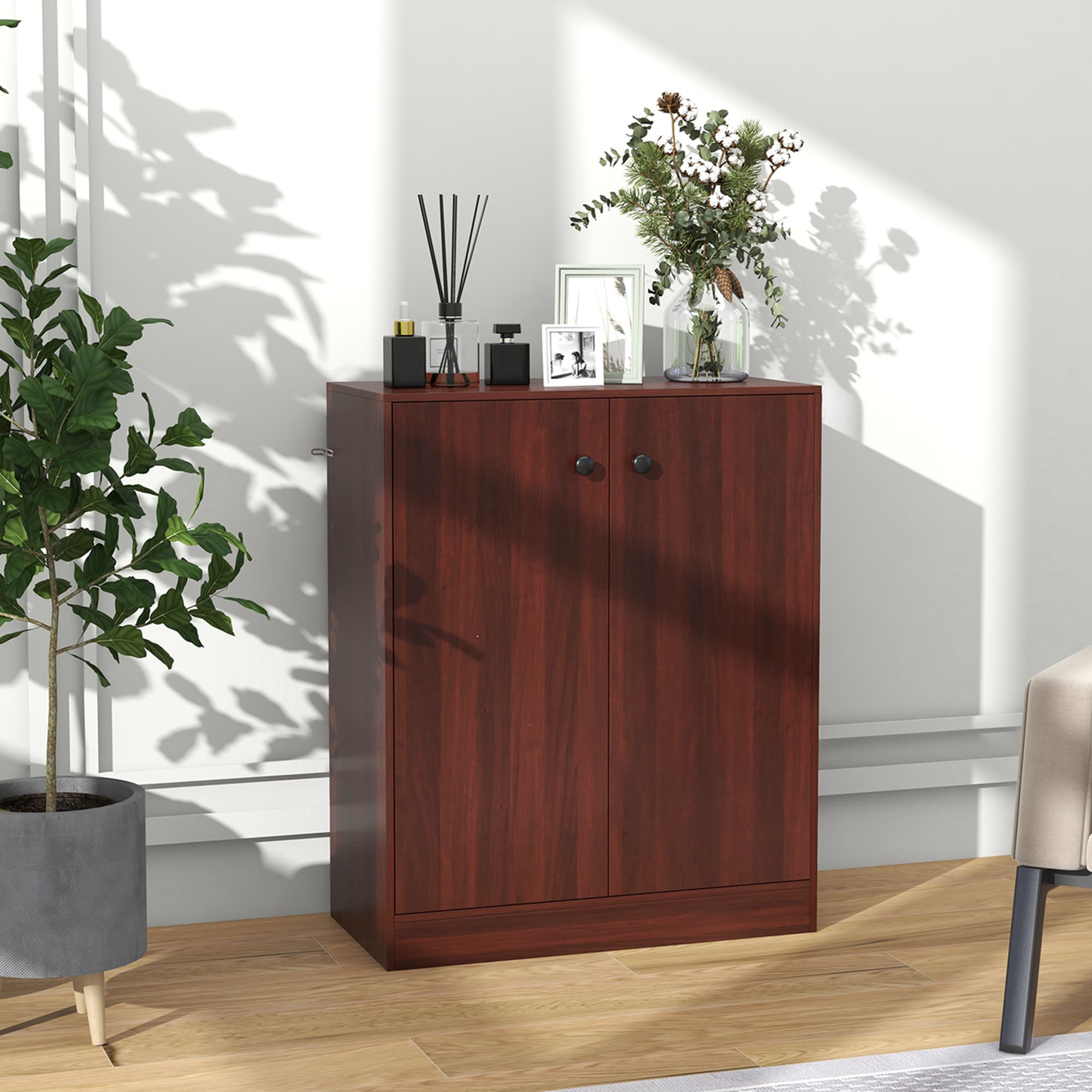 Gabinete de almacenamiento utilitario independiente de madera marrón de 13.5 pulgadas de ancho x 33.5 pulgadas de alto Costway HCST01456