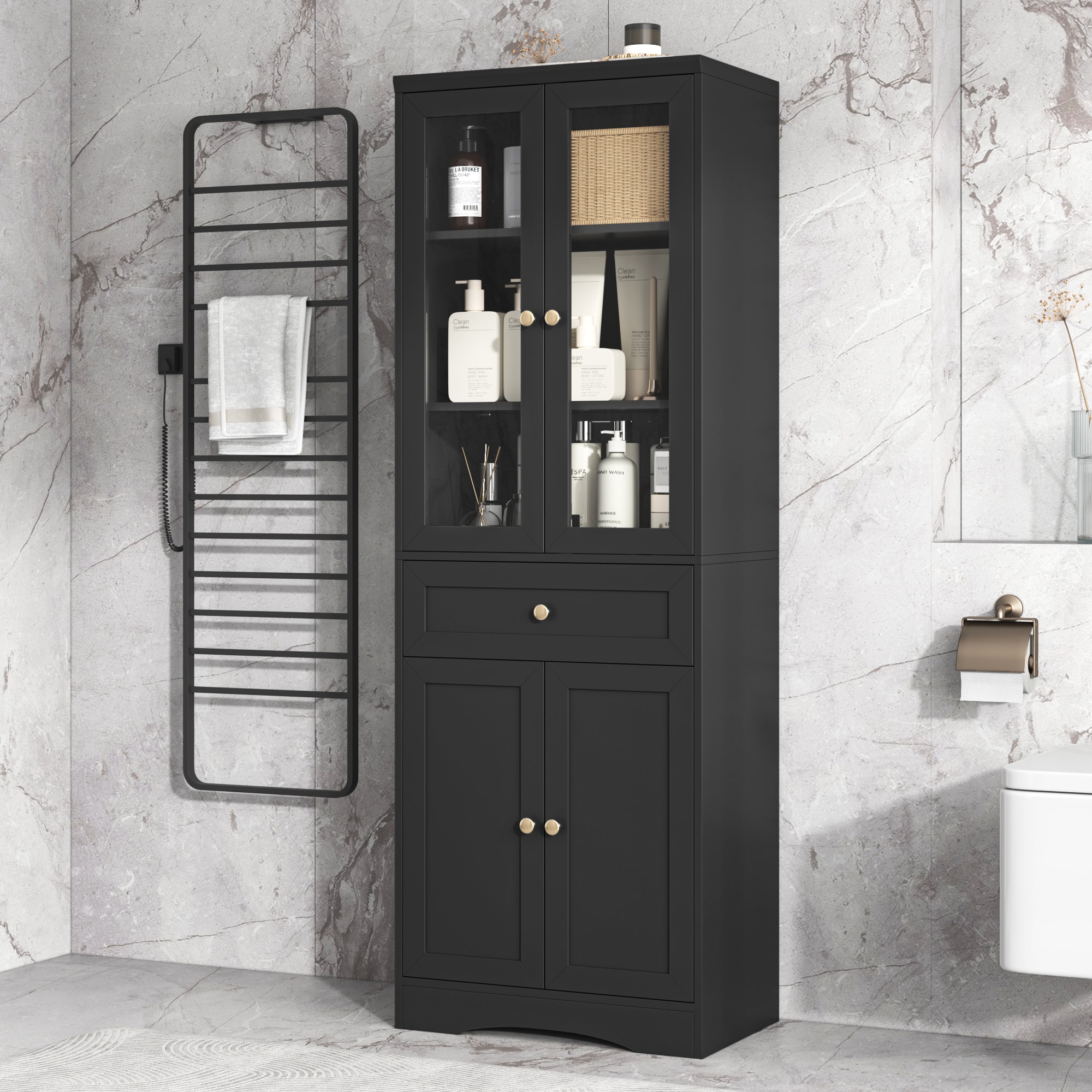 Gabinete de almacenamiento negro independiente de MDF ZAKLOOP de 66.9 pulgadas de ancho x 66.9 pulgadas de alto