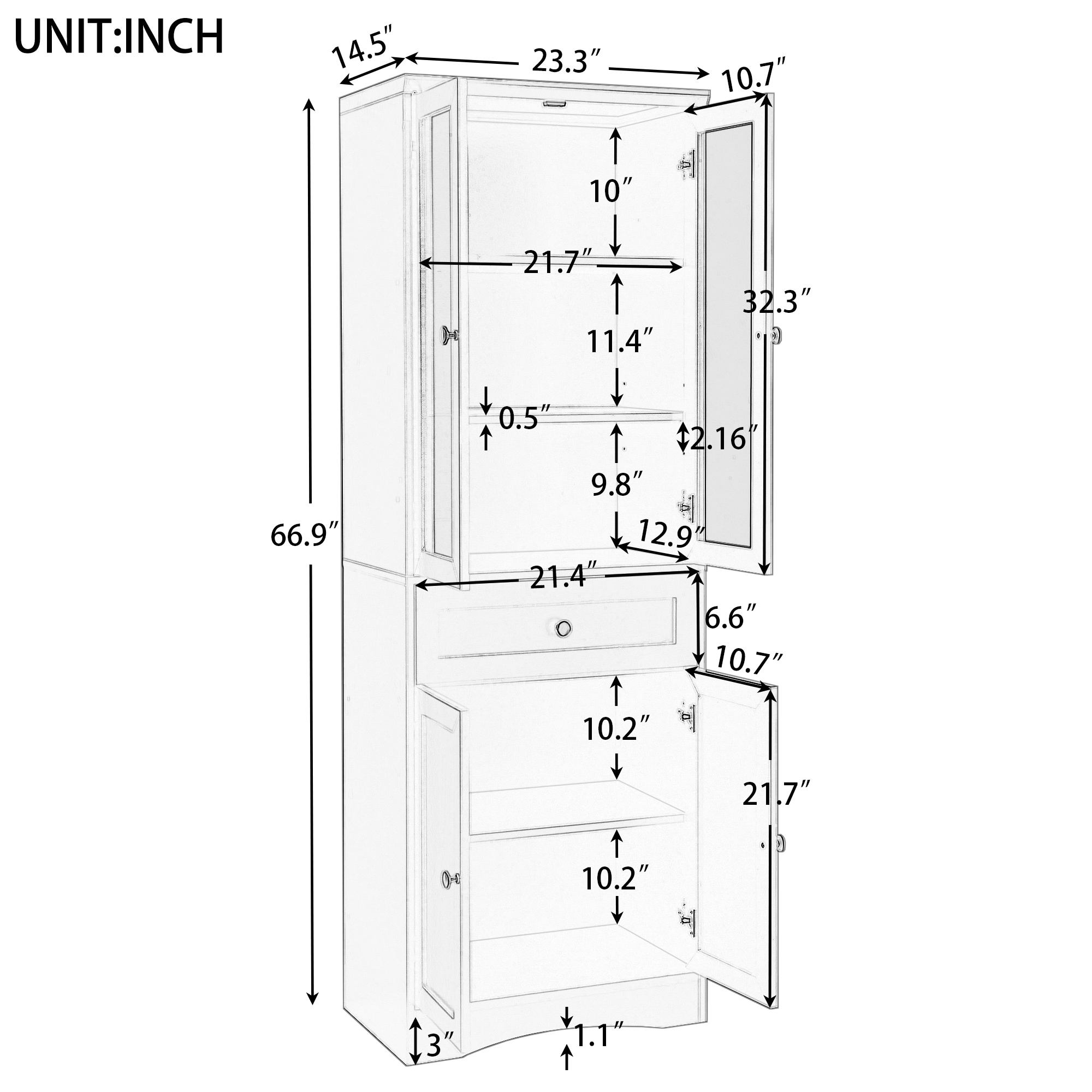 Gabinete de almacenamiento negro independiente de MDF ZAKLOOP de 66.9 pulgadas de ancho x 66.9 pulgadas de alto