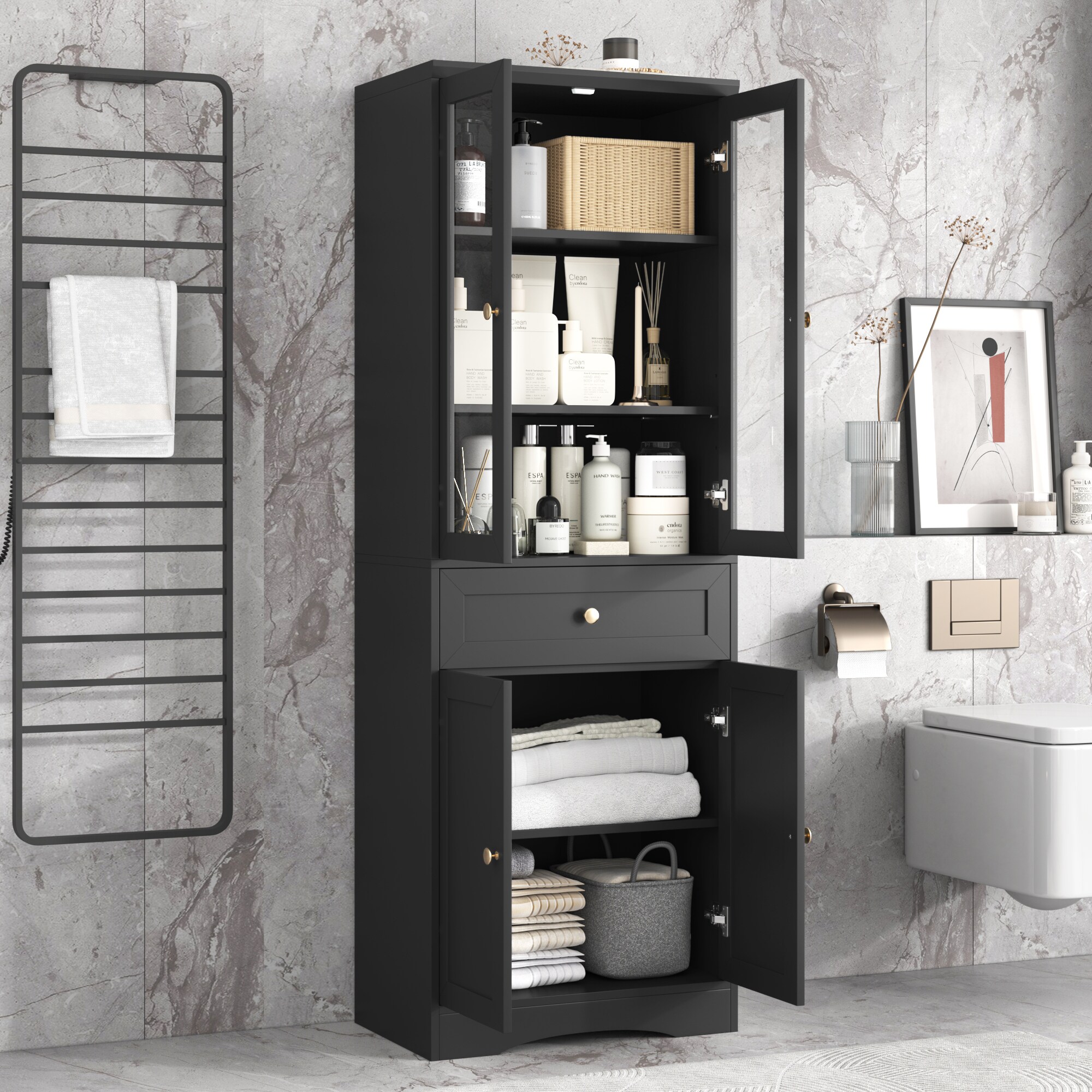 Gabinete de almacenamiento negro independiente de MDF ZAKLOOP de 66.9 pulgadas de ancho x 66.9 pulgadas de alto