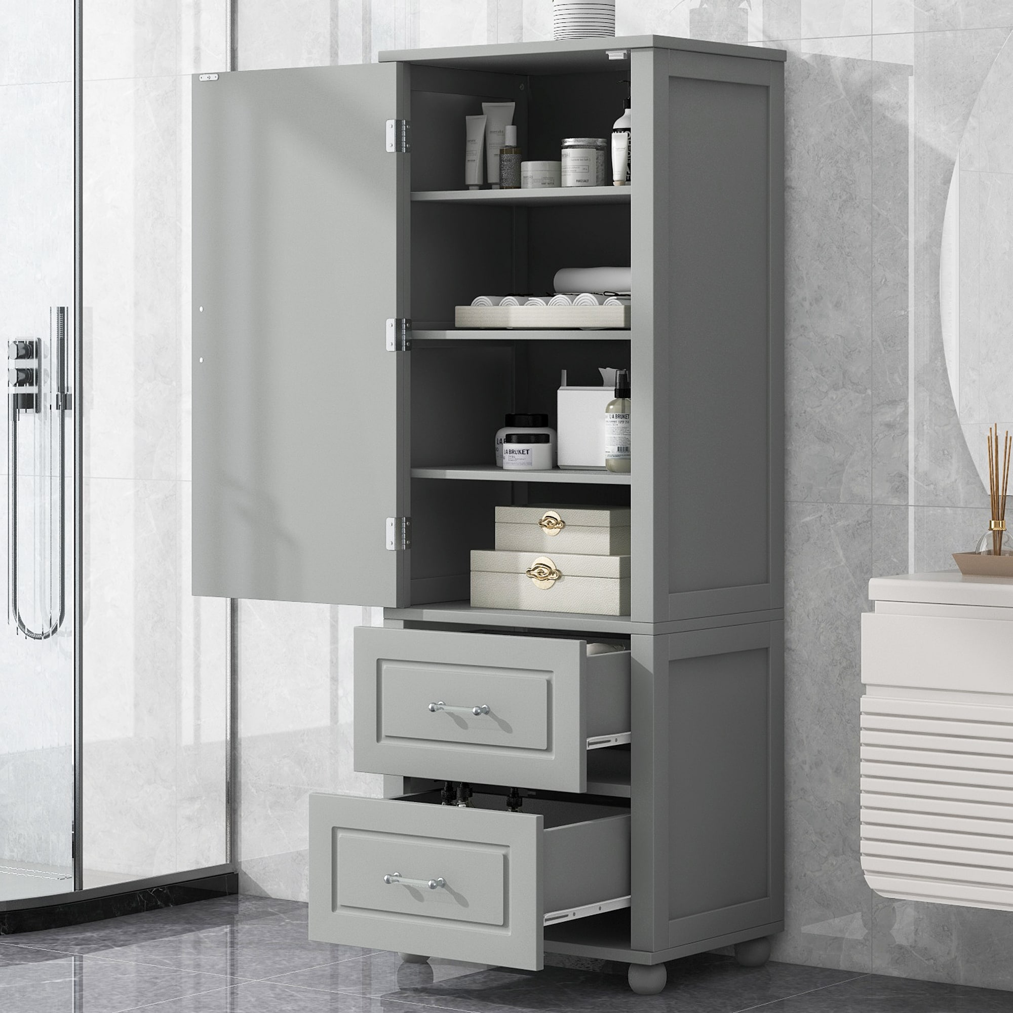 Gabinete de almacenamiento utilitario de pie libre blanco de MDF de 13 pulgadas de ancho x 68.1 pulgadas de alto ZAKLOOP WU1396P147014