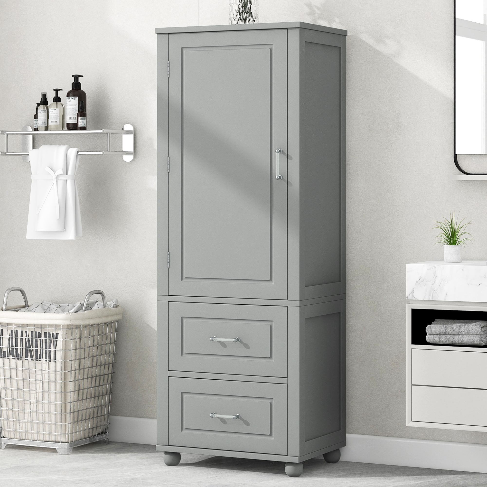 Gabinete de almacenamiento utilitario de pie libre blanco de MDF de 13 pulgadas de ancho x 68.1 pulgadas de alto ZAKLOOP WU1396P147014