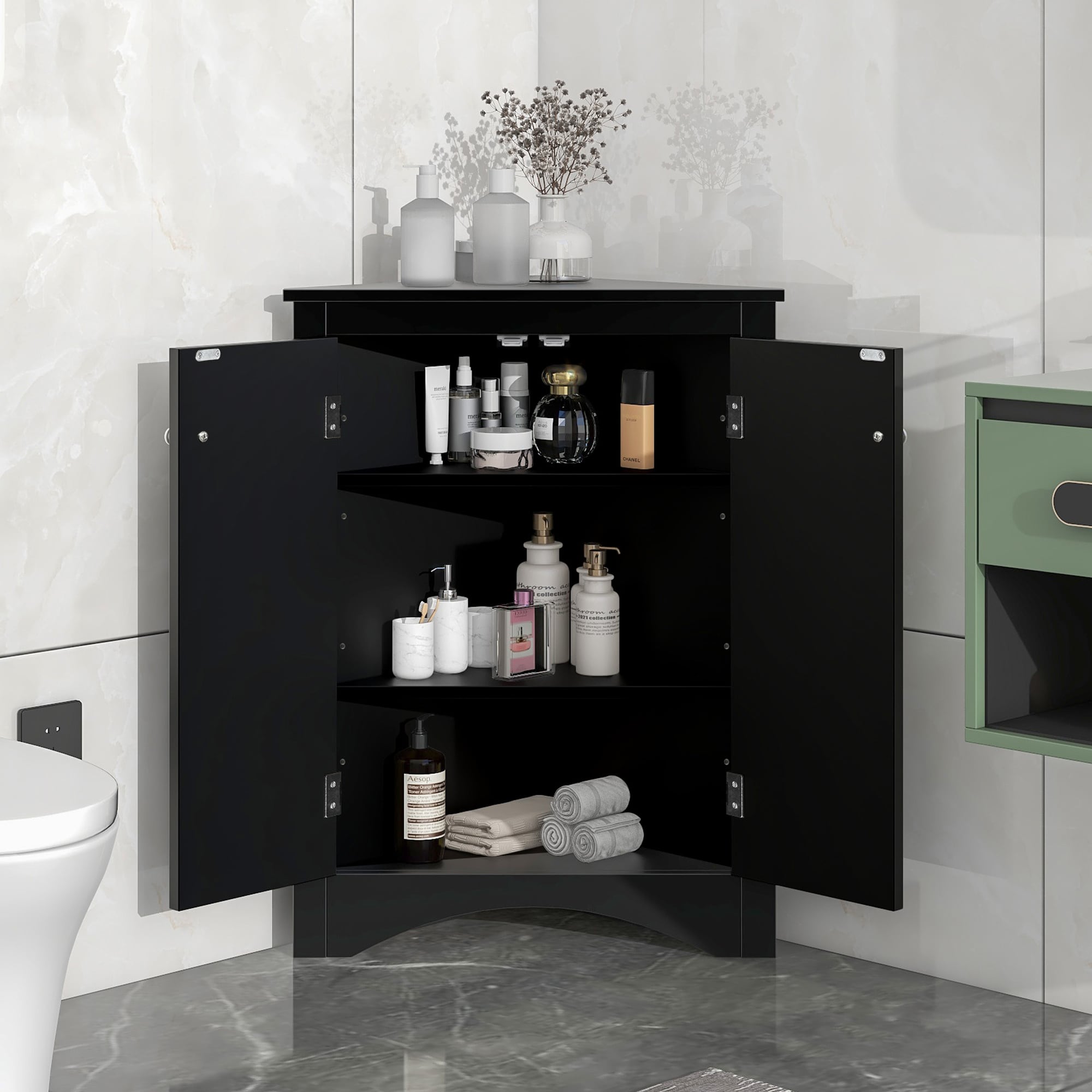 Gabinete de almacenamiento utilitario independiente de MDF negro ZAKLOOP 17.2 W x 31.5 H XU139694896