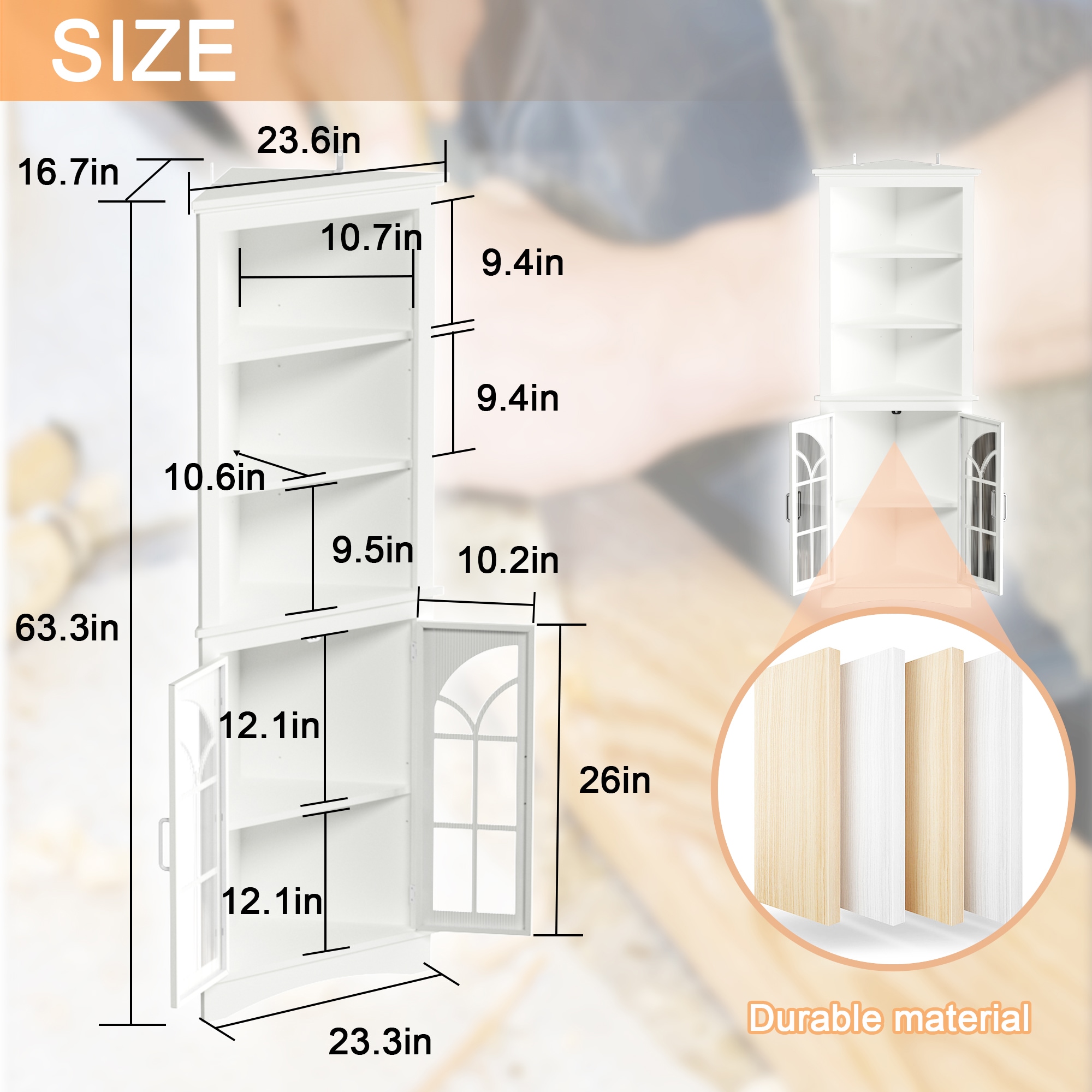 Gabinete de Almacenamiento de Utilidad Autoportante de MDF Blanco de 16.7 pulgadas de ancho x 63.3 pulgadas de alto GZ-JHP7691