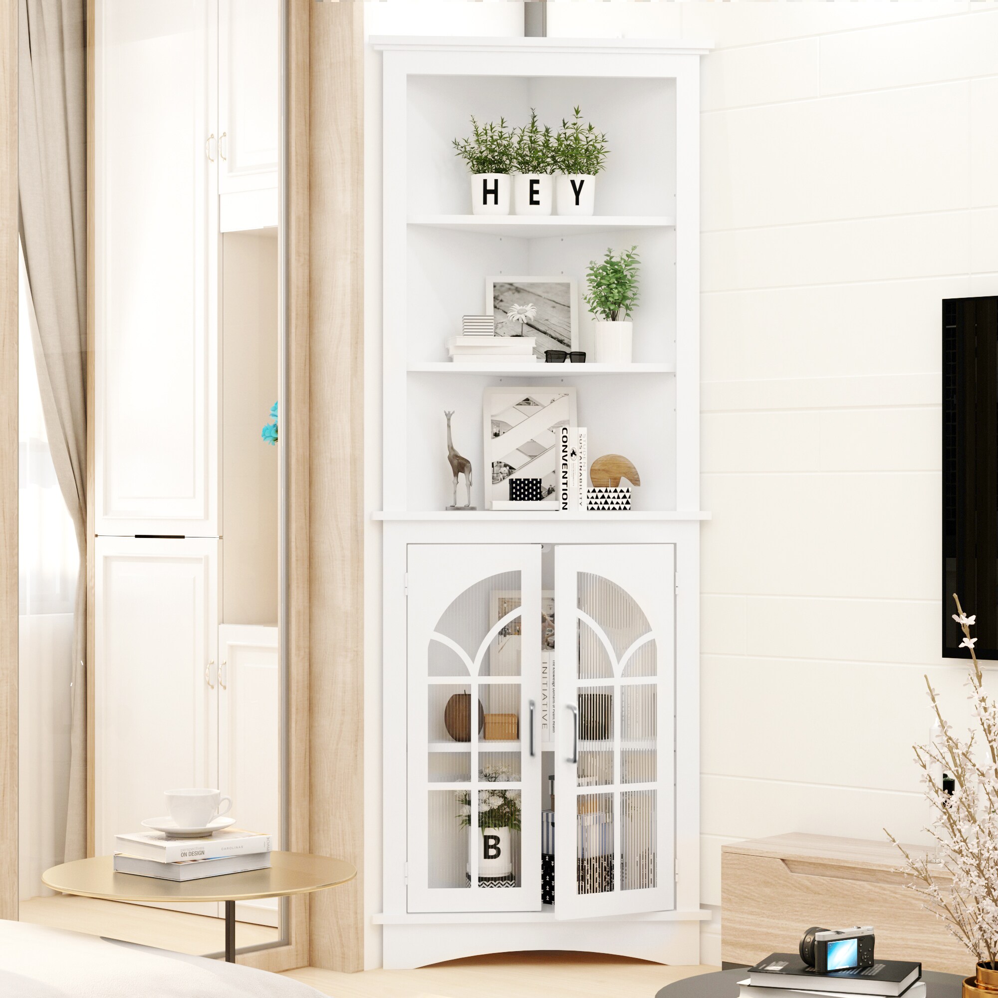 Gabinete de Almacenamiento de Utilidad Autoportante de MDF Blanco de 16.7 pulgadas de ancho x 63.3 pulgadas de alto GZ-JHP7691