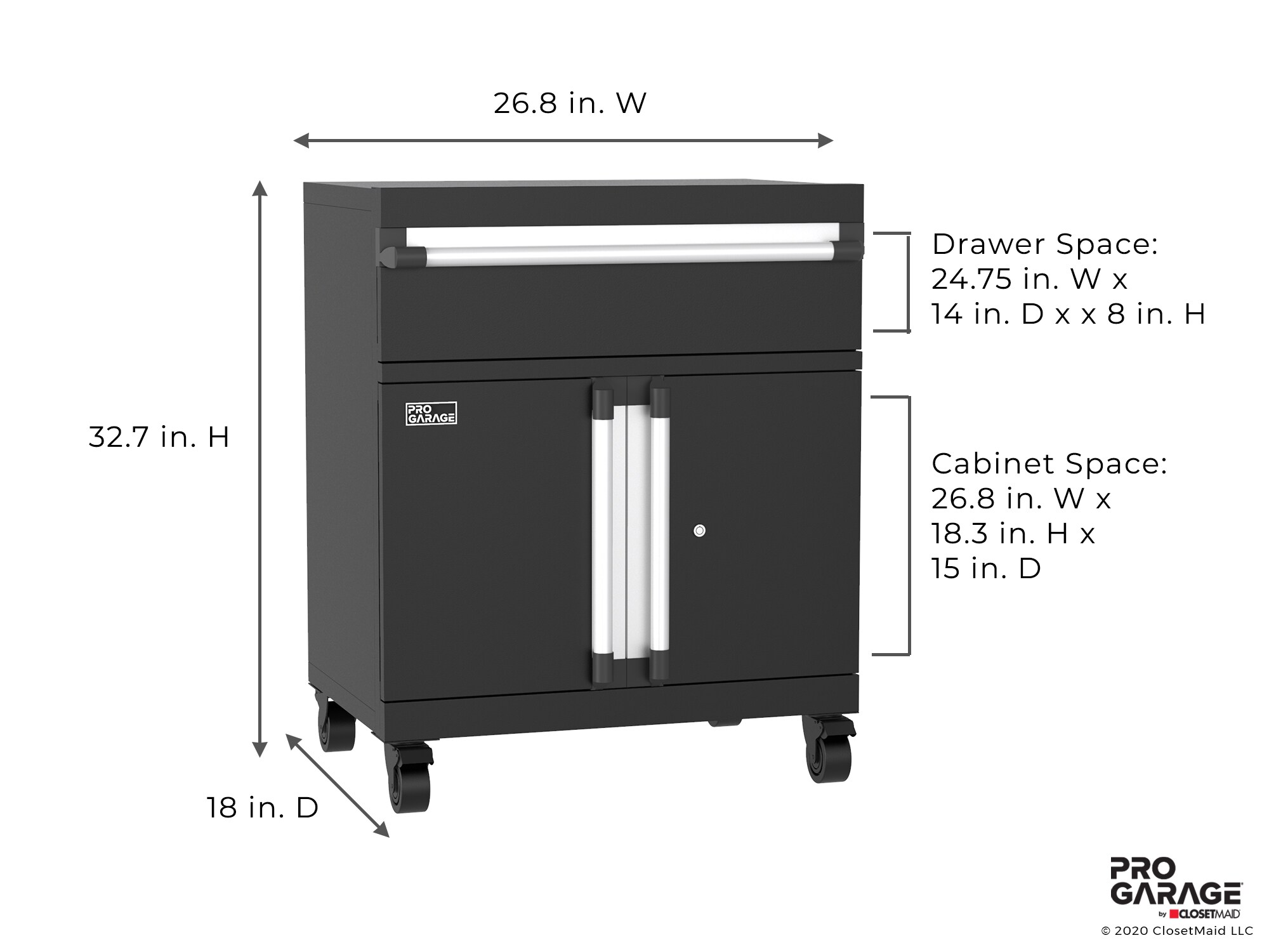 Gabinete de garaje de acero independiente ClosetMaid ProGarage de 26.8 pulgadas de ancho x 32.7 pulgadas de alto x 18 pulgadas de profundidad en negro 1084200