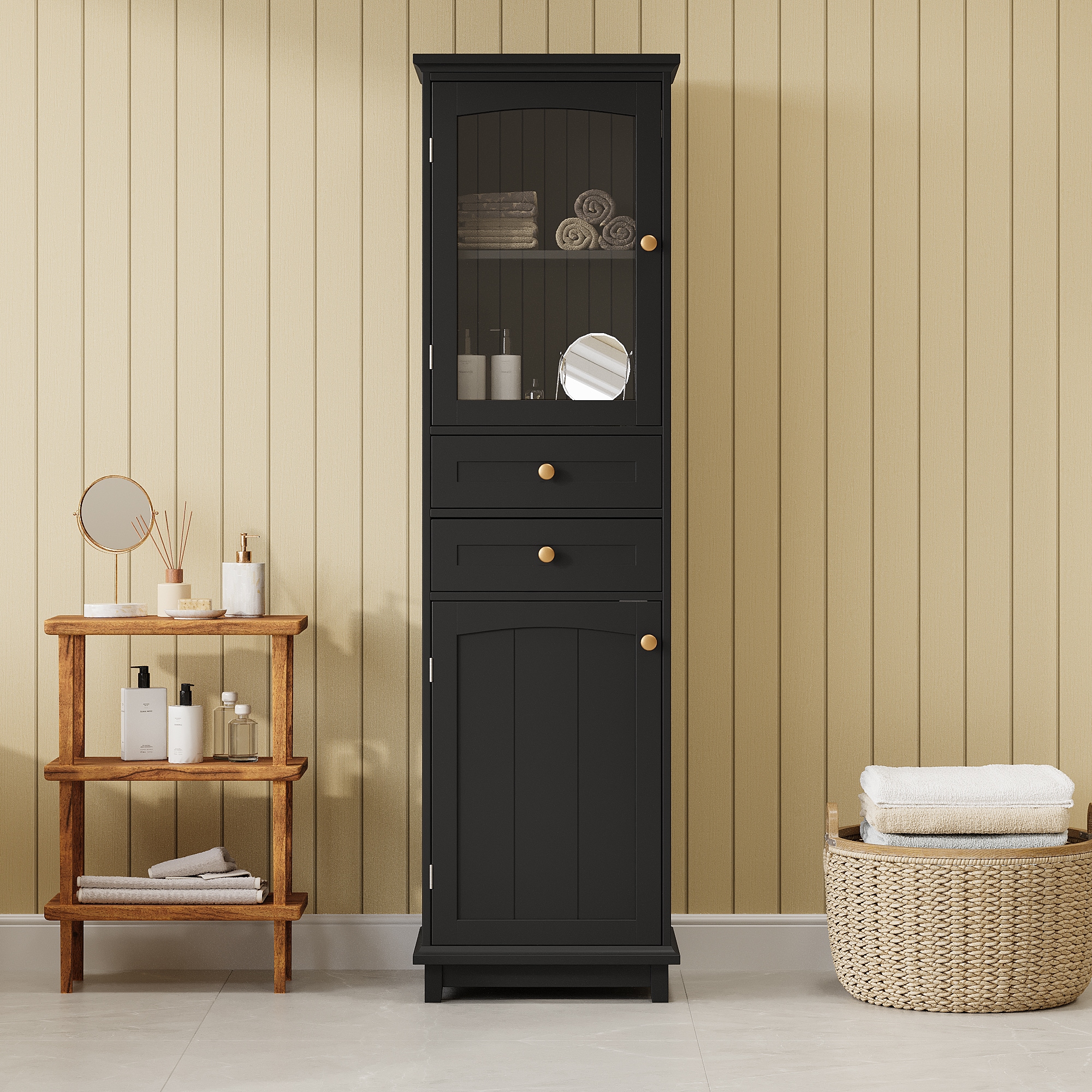 Gabinete de almacenamiento independiente de utilidad en MDF negro ZAKLOOP 17.76 pulgadas de ancho x 62.99 pulgadas de alto WU1396P149675