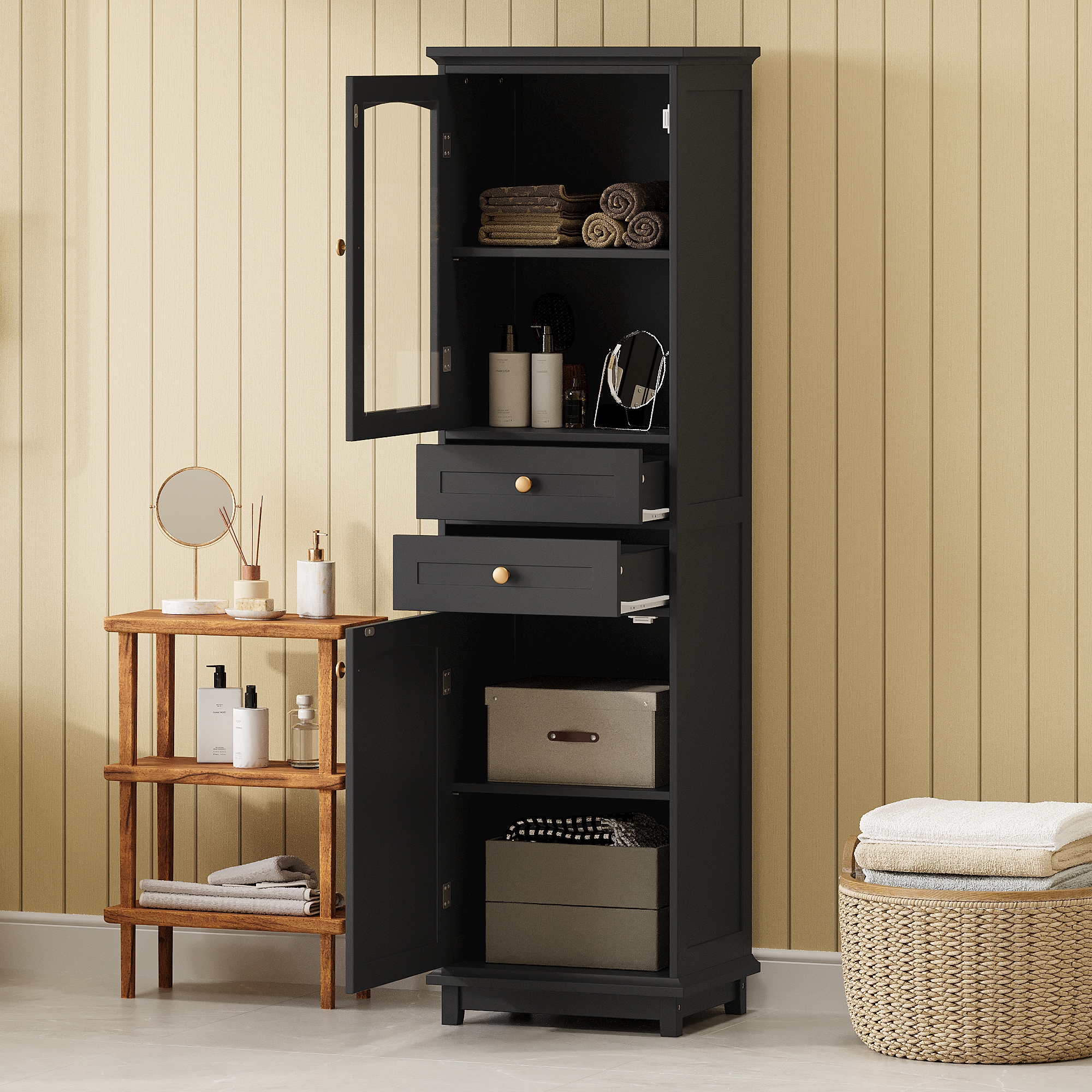 Gabinete de almacenamiento independiente de utilidad en MDF negro ZAKLOOP 17.76 pulgadas de ancho x 62.99 pulgadas de alto WU1396P149675