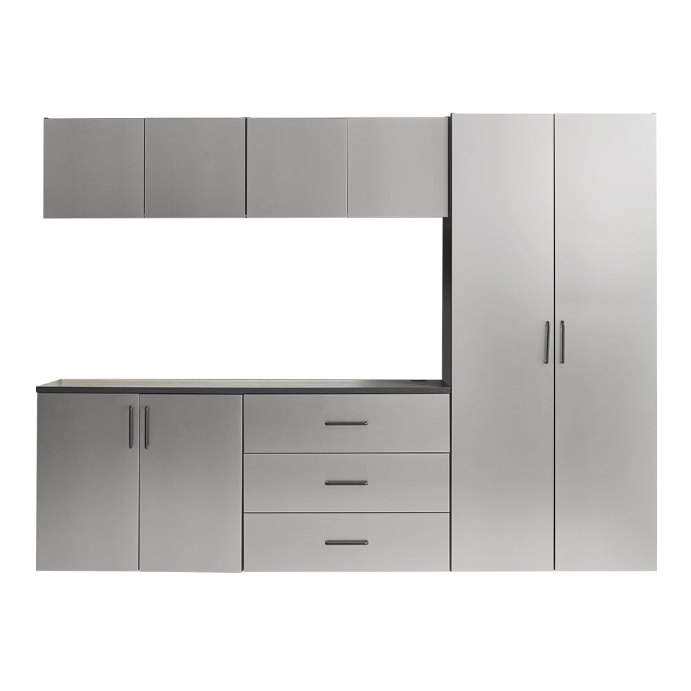 Sistema de almacenamiento para garaje en gris metálico de madera con 5 gabinetes de 96 pulgadas de ancho x 79 pulgadas de alto x 20 pulgadas de profundidad Klair Living AST-AB2CD