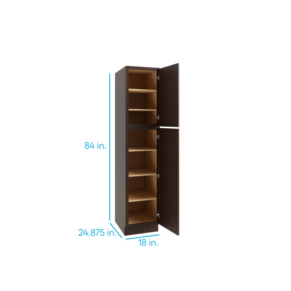 Gabinete de almacenamiento utility independiente Parkstone de madera café de 18 pulgadas de ancho x 84 pulgadas de alto RELIABILT L11-UC1824X84R