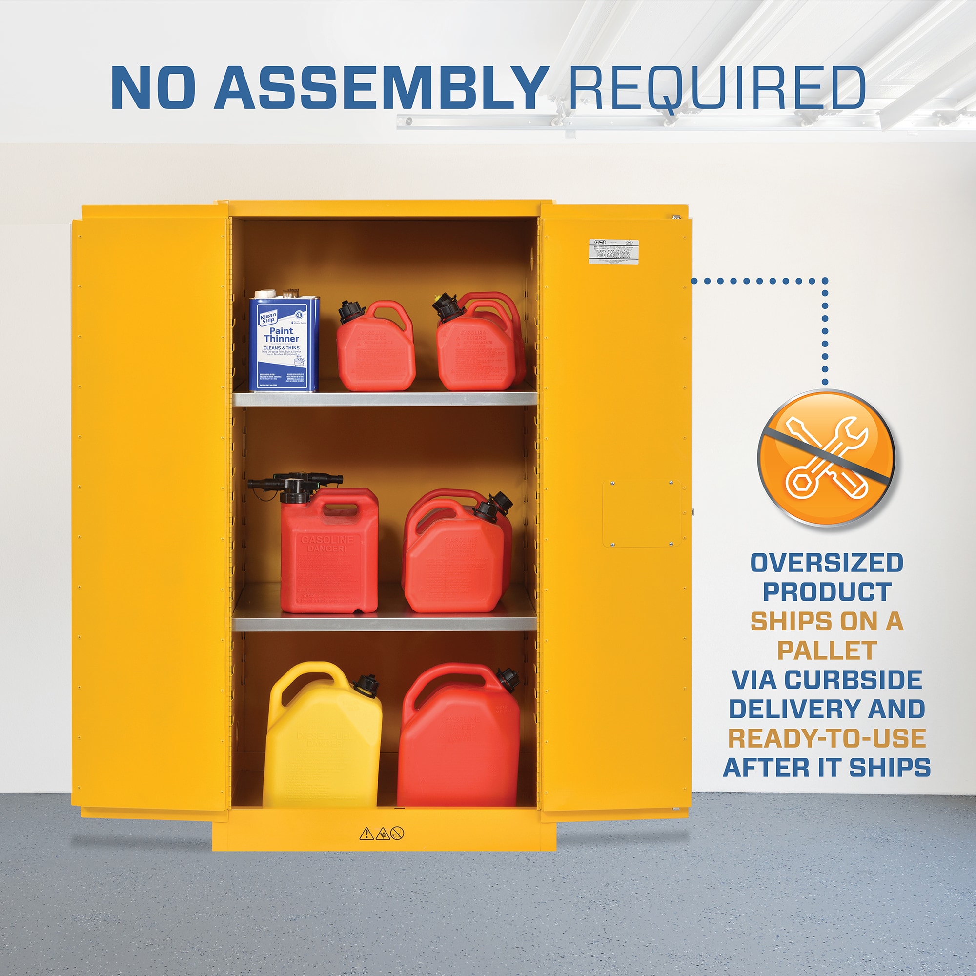 Gabinete de garaje de acero independiente en amarillo de 34 pulgadas de ancho x 65 pulgadas de alto x 34 pulgadas de profundidad Sandusky SC600F-P
