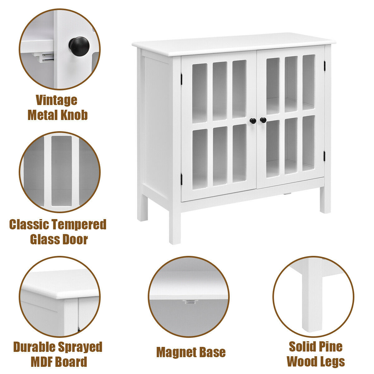 Gabinete de almacenamiento utilitario autoportante de composite de madera blanco de 14 pulgadas de ancho x 31 pulgadas de alto de Costway CYW50327